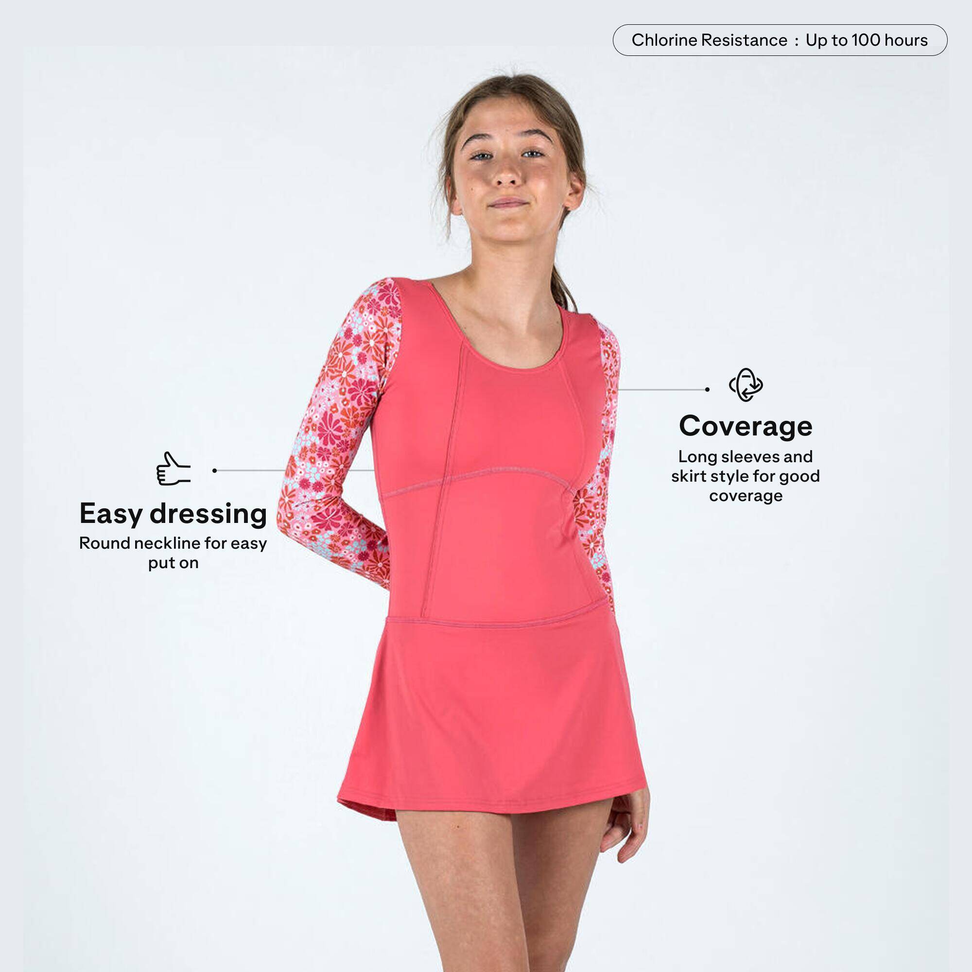 Girls' 1-Piece Swimsuit Audrey Long Sleeves Stylish & Secure Pink Pantai -  2