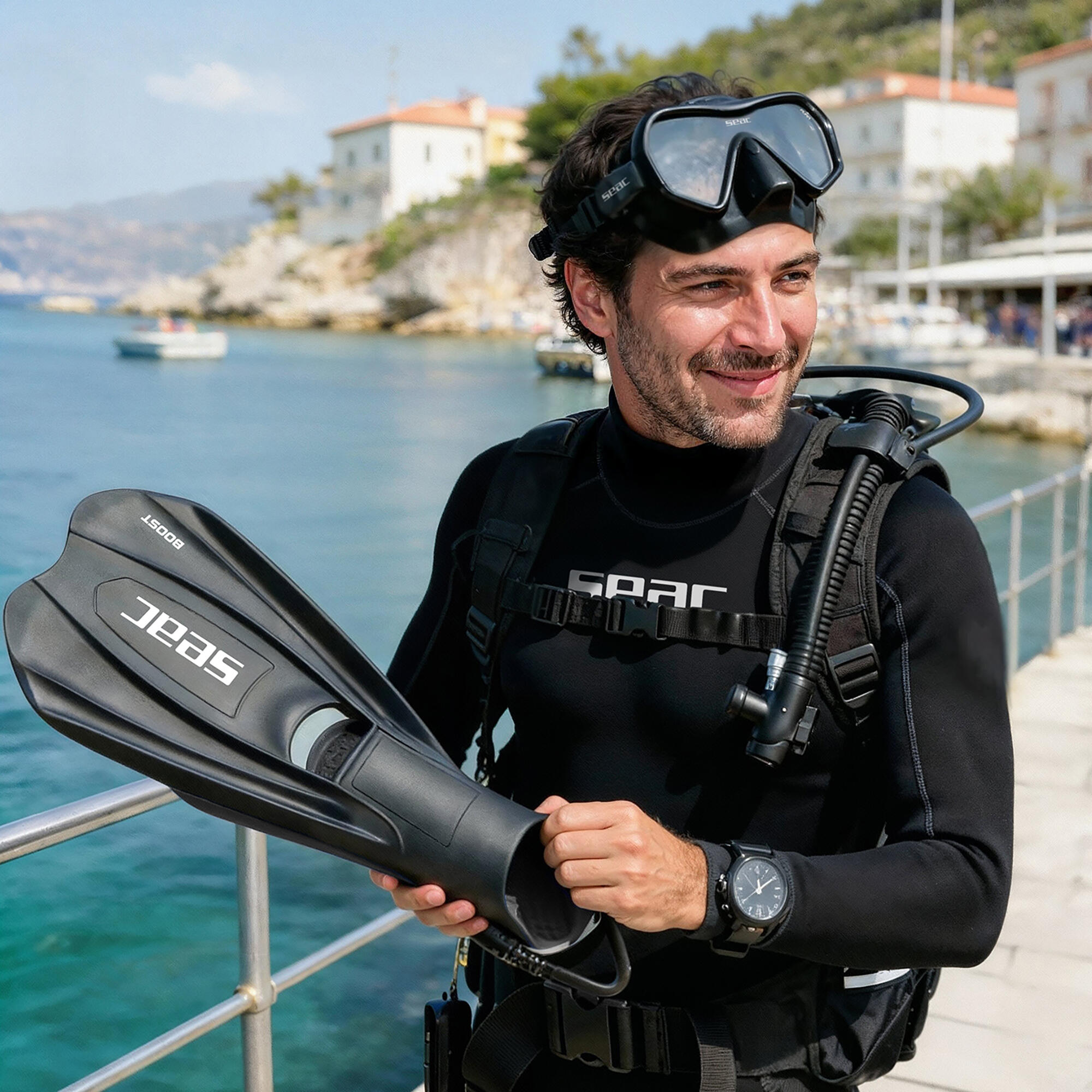 Maschera snorkeling e subacquea adulto SEAC Pura anti fog nera 4/5