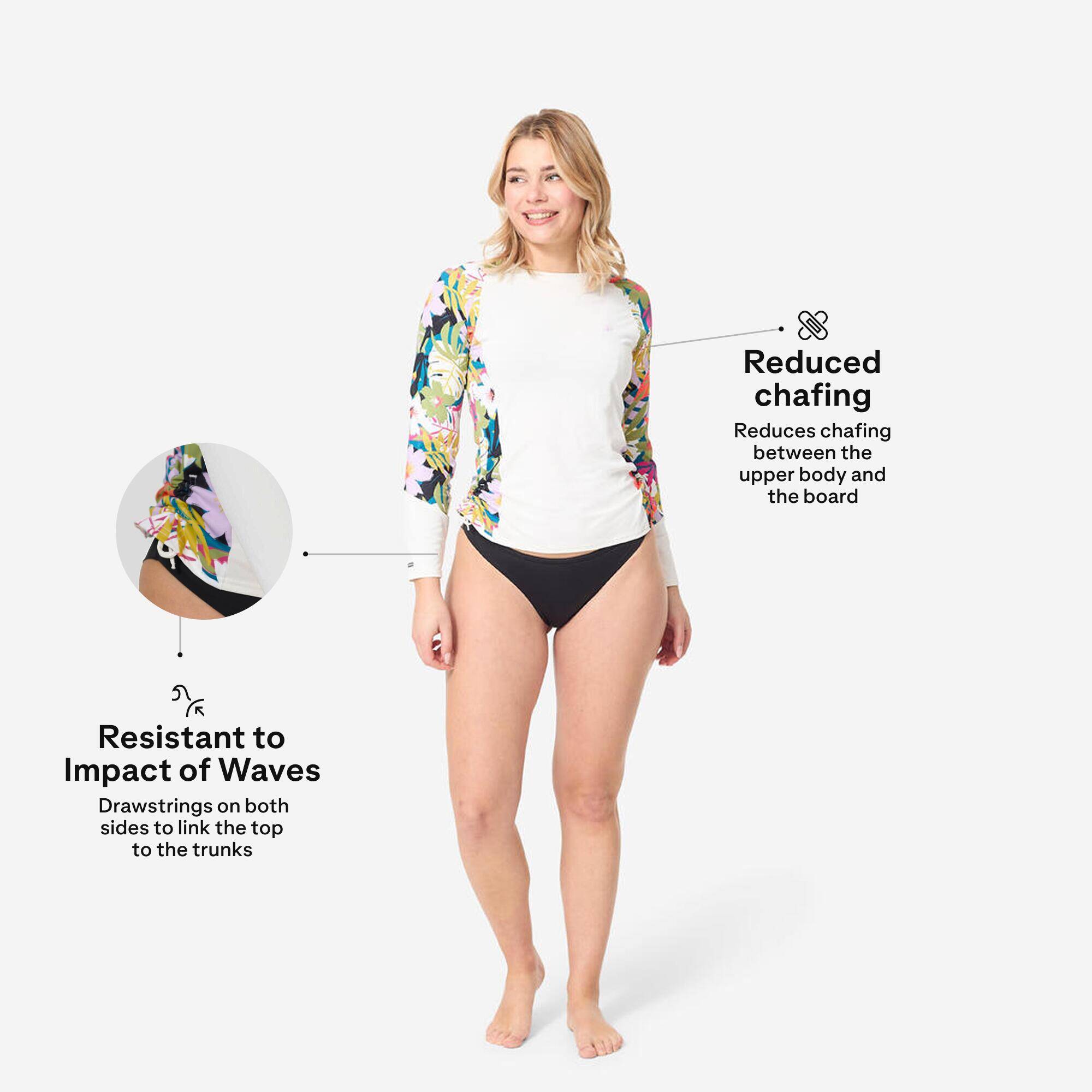 Women’s surfing long sleeve UV-protection t-shirt - Kanika white and floral -  3