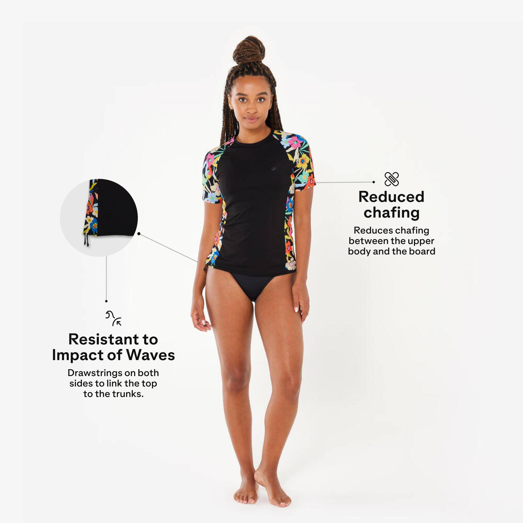 Women’s short sleeve anti-UV surf t-shirt - Kanika black -  4