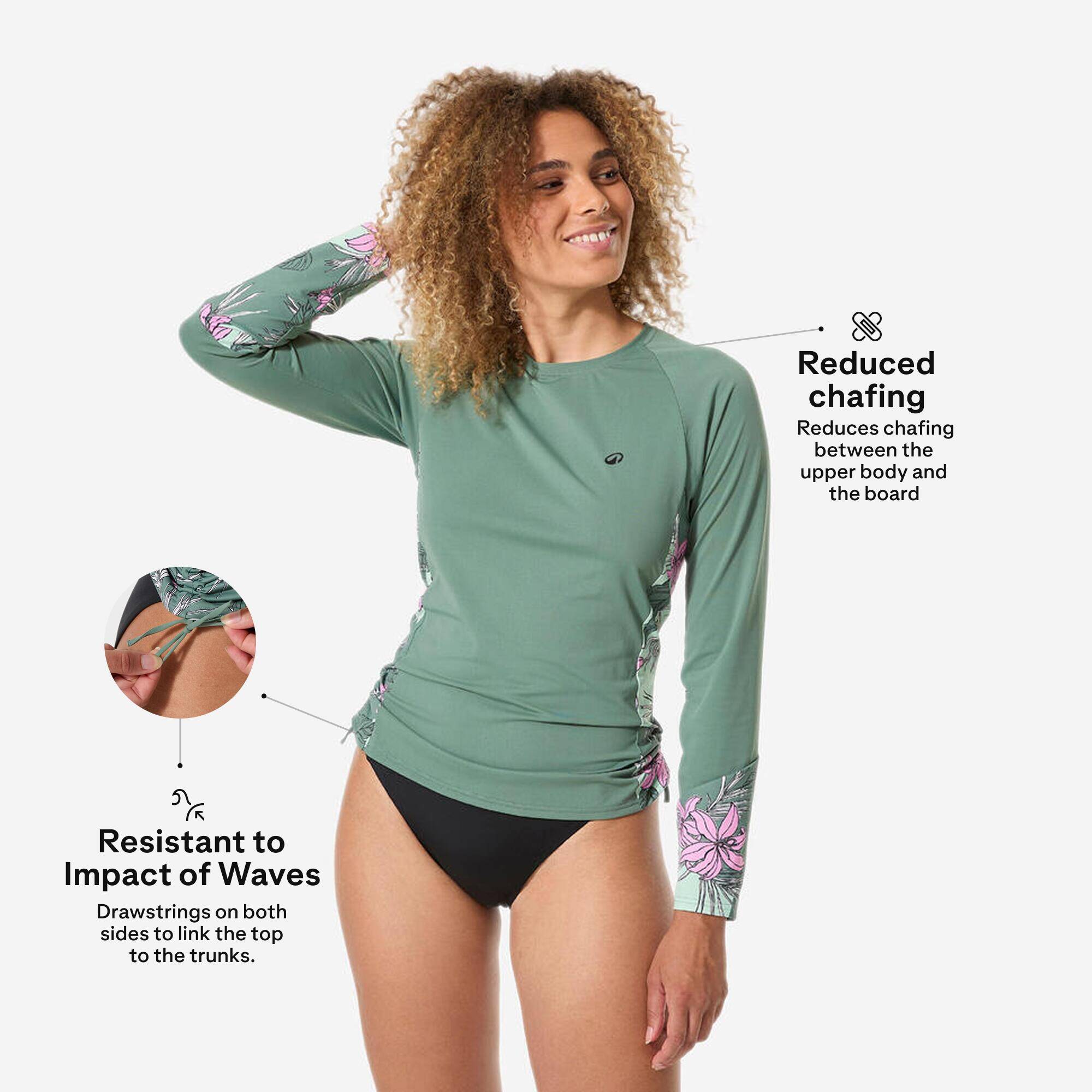 Women’s surfing long sleeve UV-protection top, Kanika khaki -  3