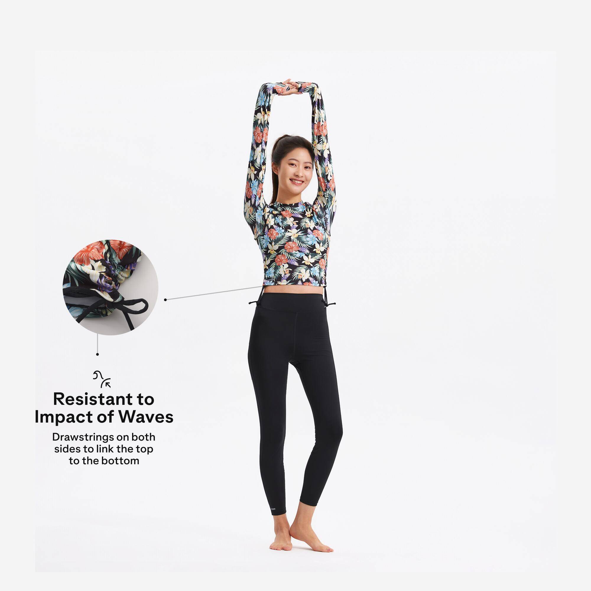 Women's long sleeve uv-protection surfing top 100 sunny TROPIC BLACK -  3