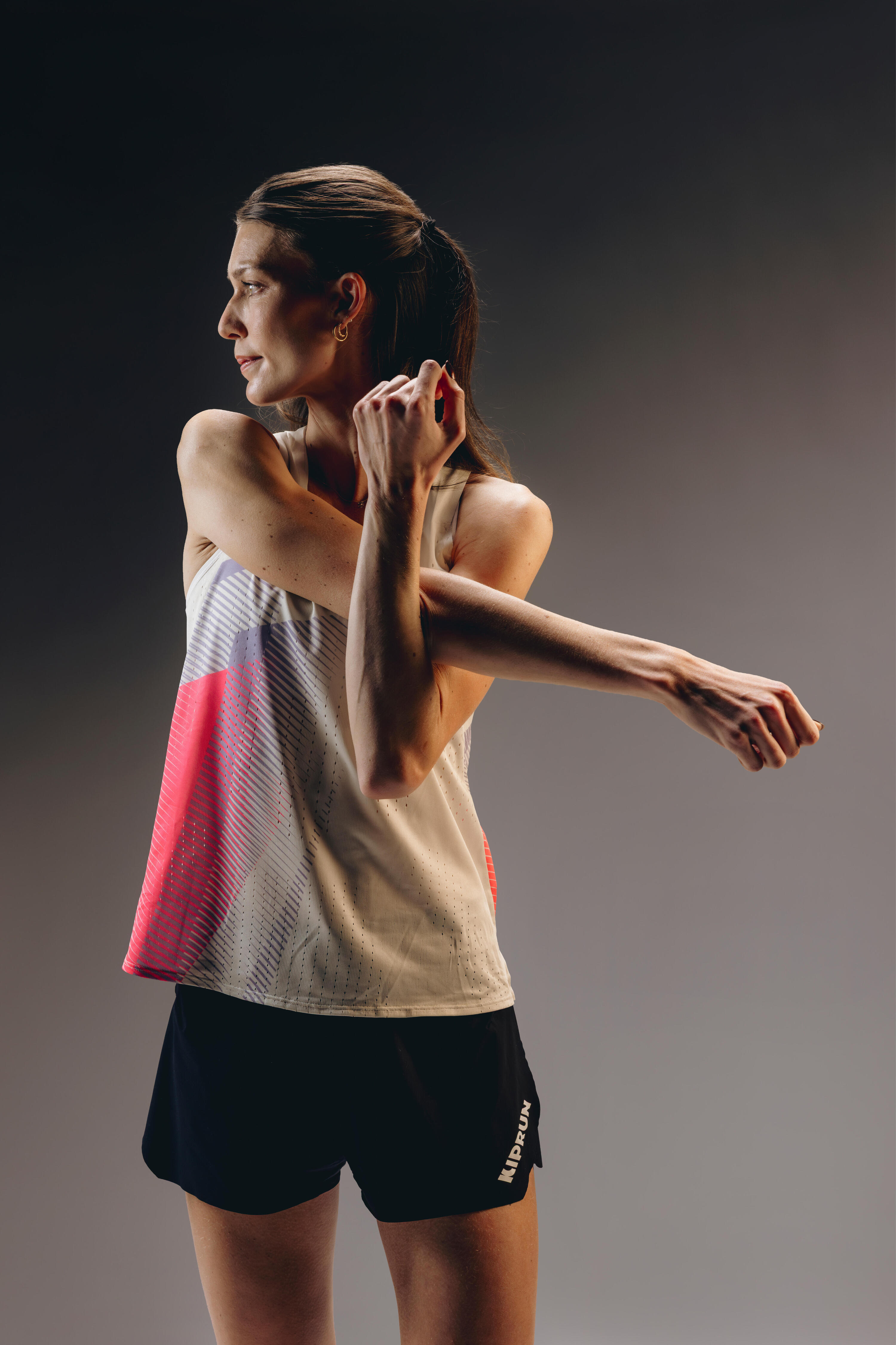 Camisola alças de corrida Mulher, Kiprun PROTEAM bege rosa 4/10