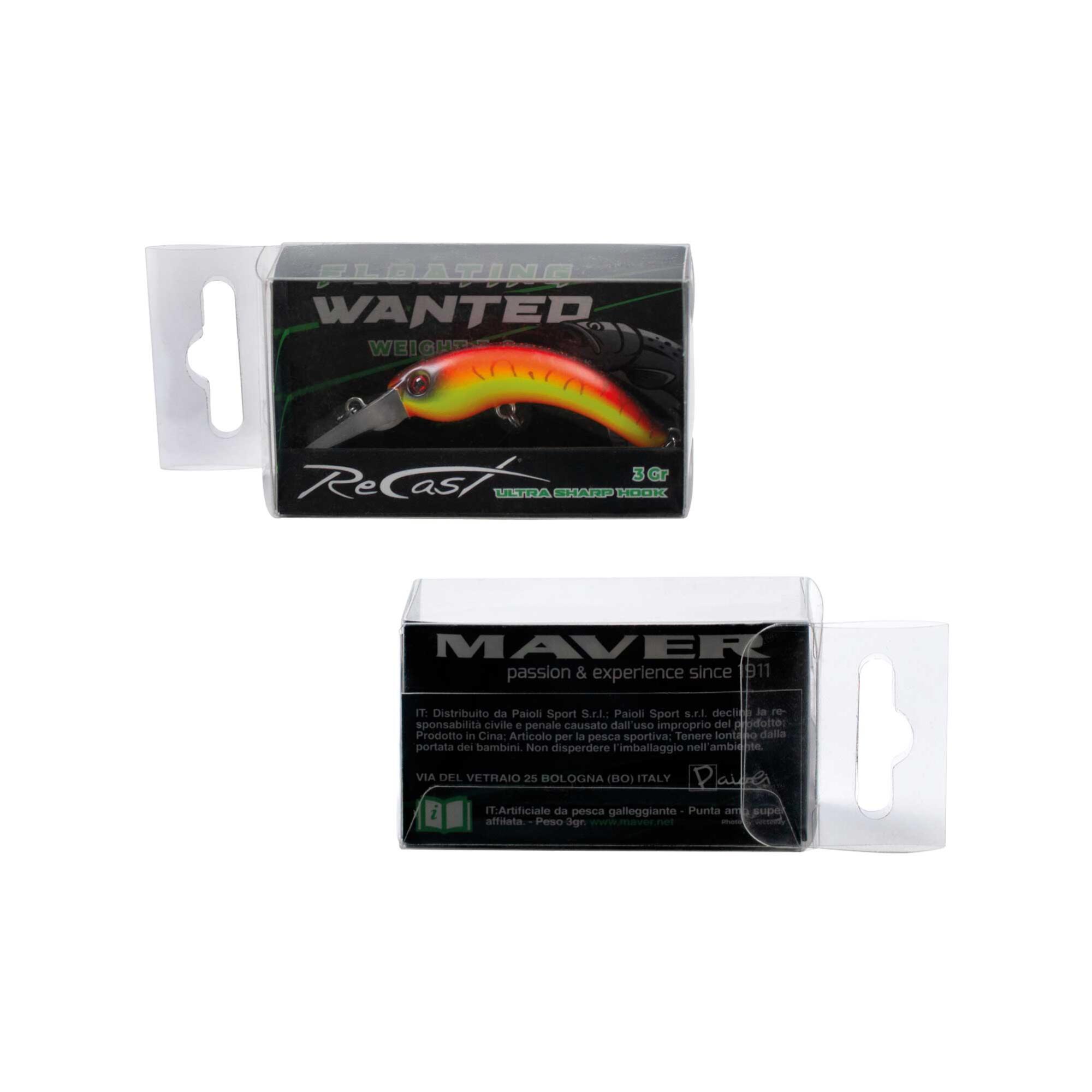 Minnow pesca trout area Maver WANTED 001 nero arancio 3g barbless 3/4
