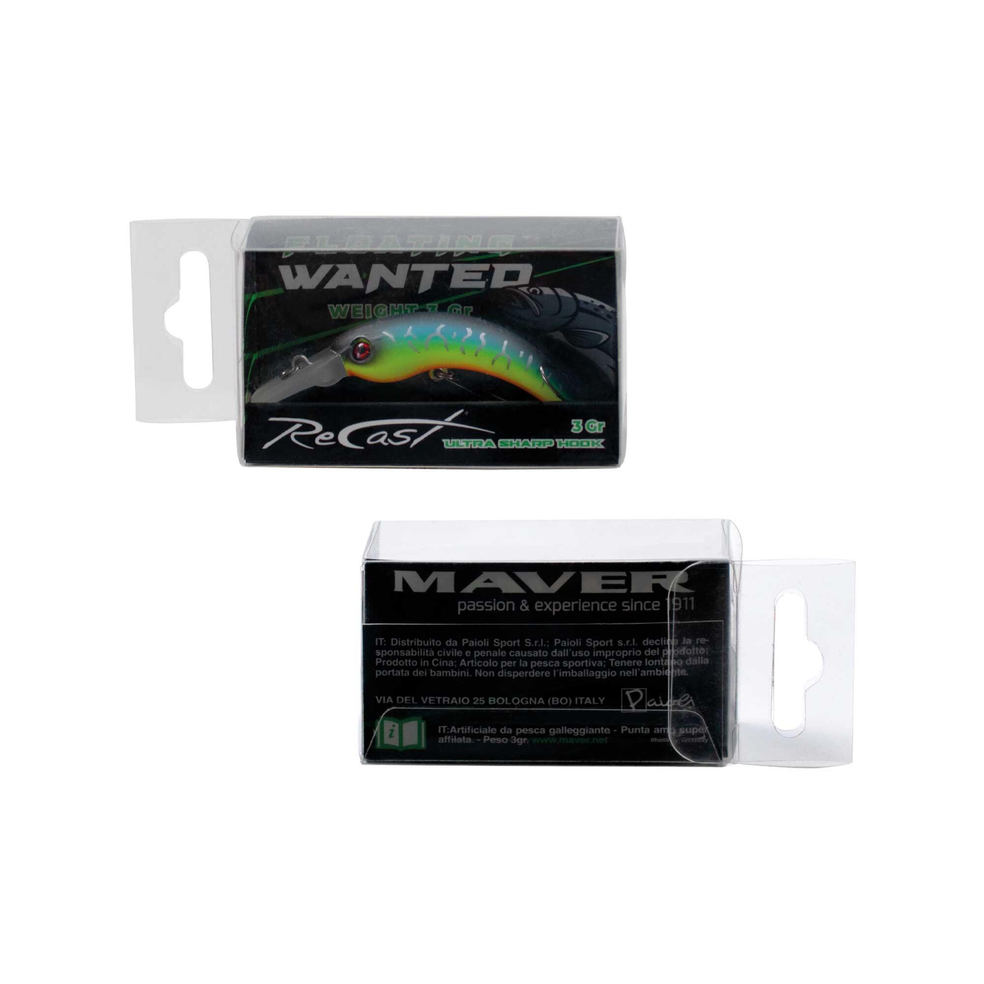Minnow pesca trout area Maver WANTED 005 blu verde 3g barbless 3/4
