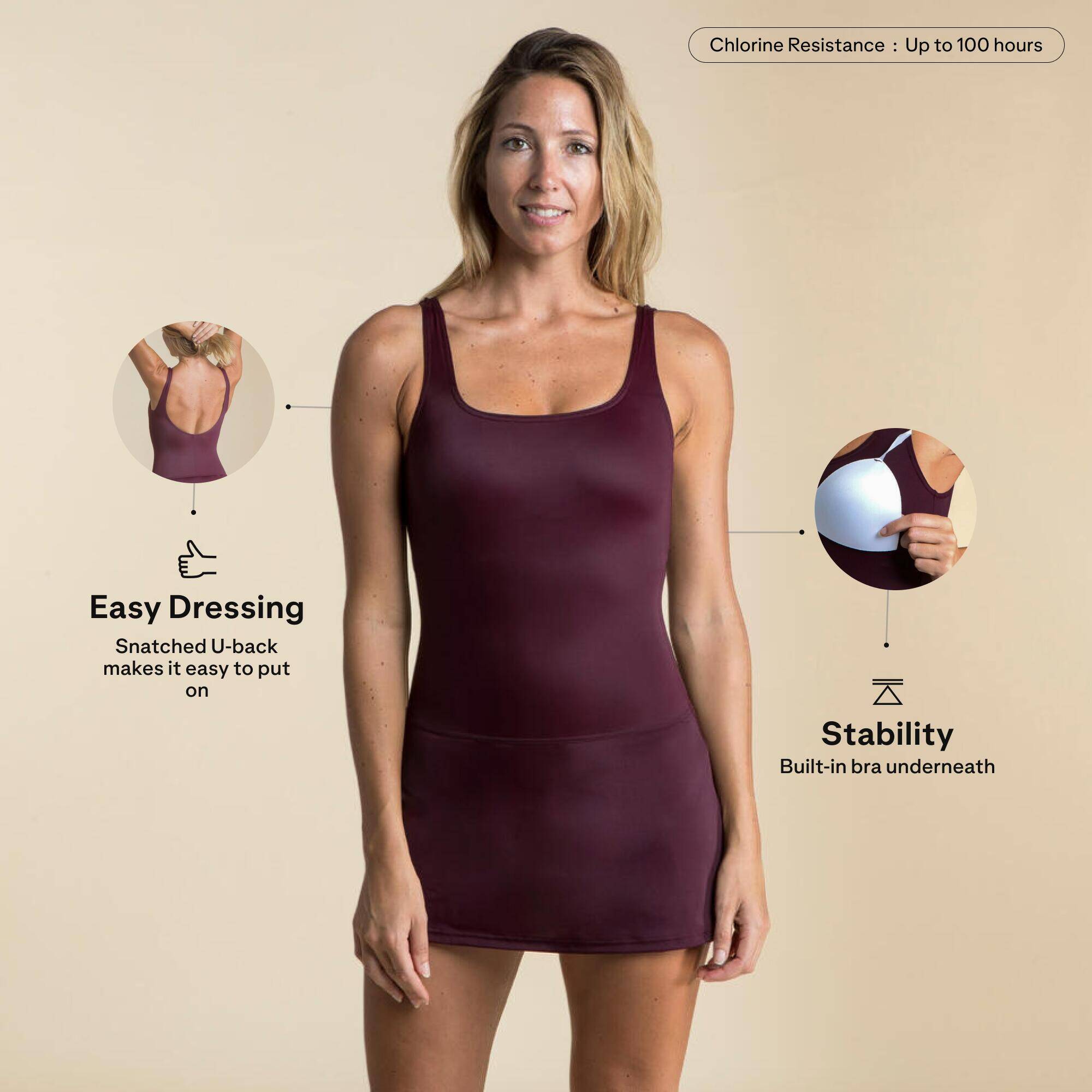 Women Heva One-Piece Swimsuit with Skirt Supportive & Quick-Dry Purple -  4