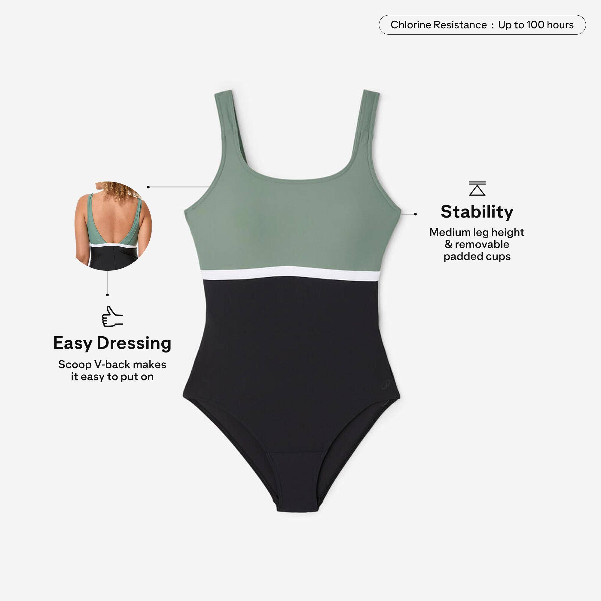 Women’s 1-piece swimsuit, Heva li black khaki -  3