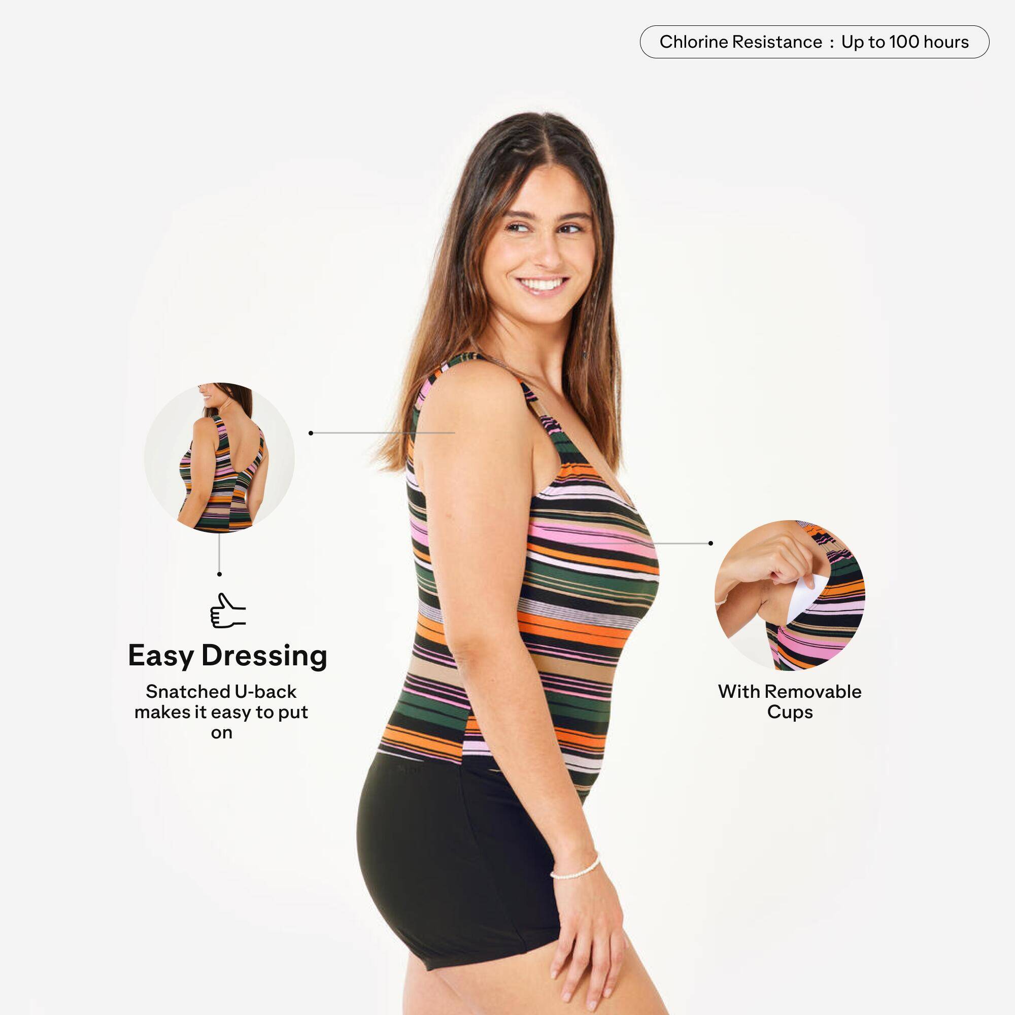 Women’s swimming 1-piece shorty swimsuit - Dova bora pink -  4