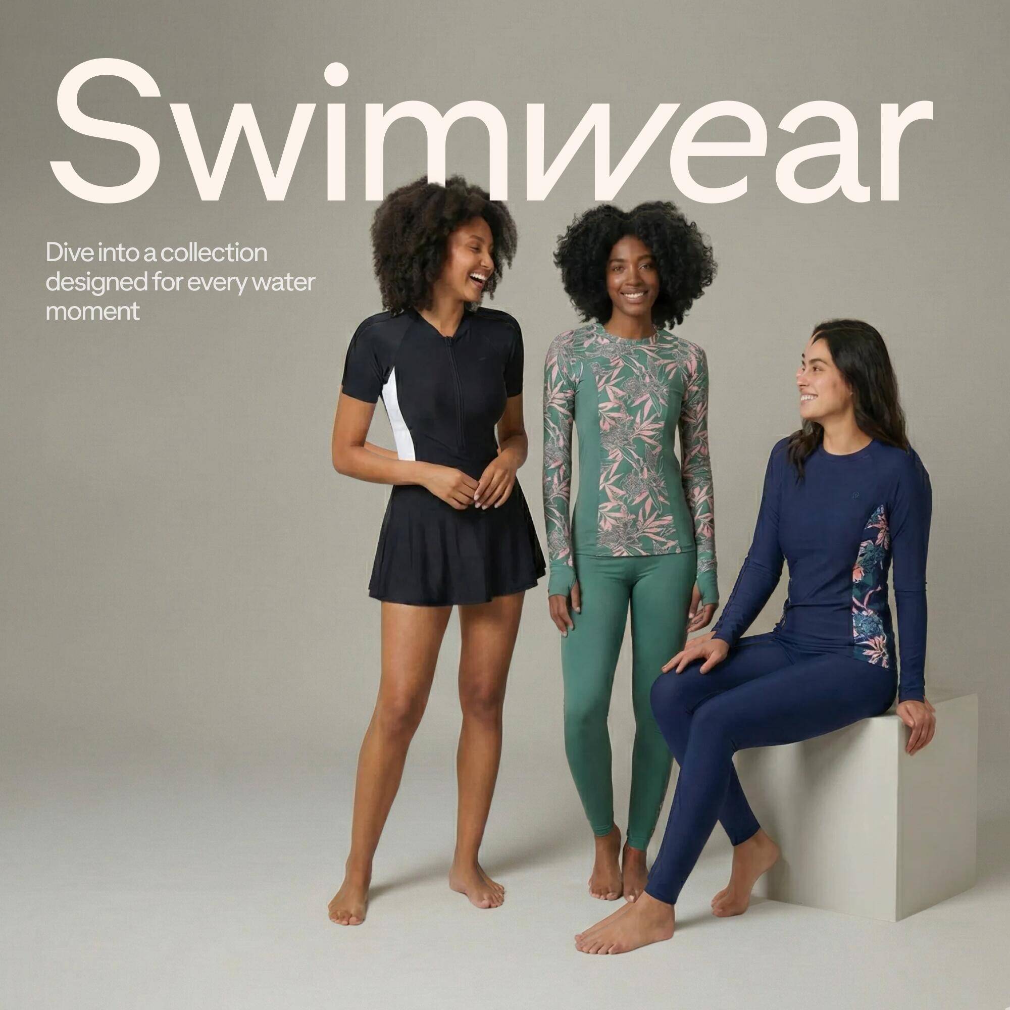 Women Swimsuit Skirt Short Sleeved with Zip Secure Fit 1P UNA - Navy/Blue -  4