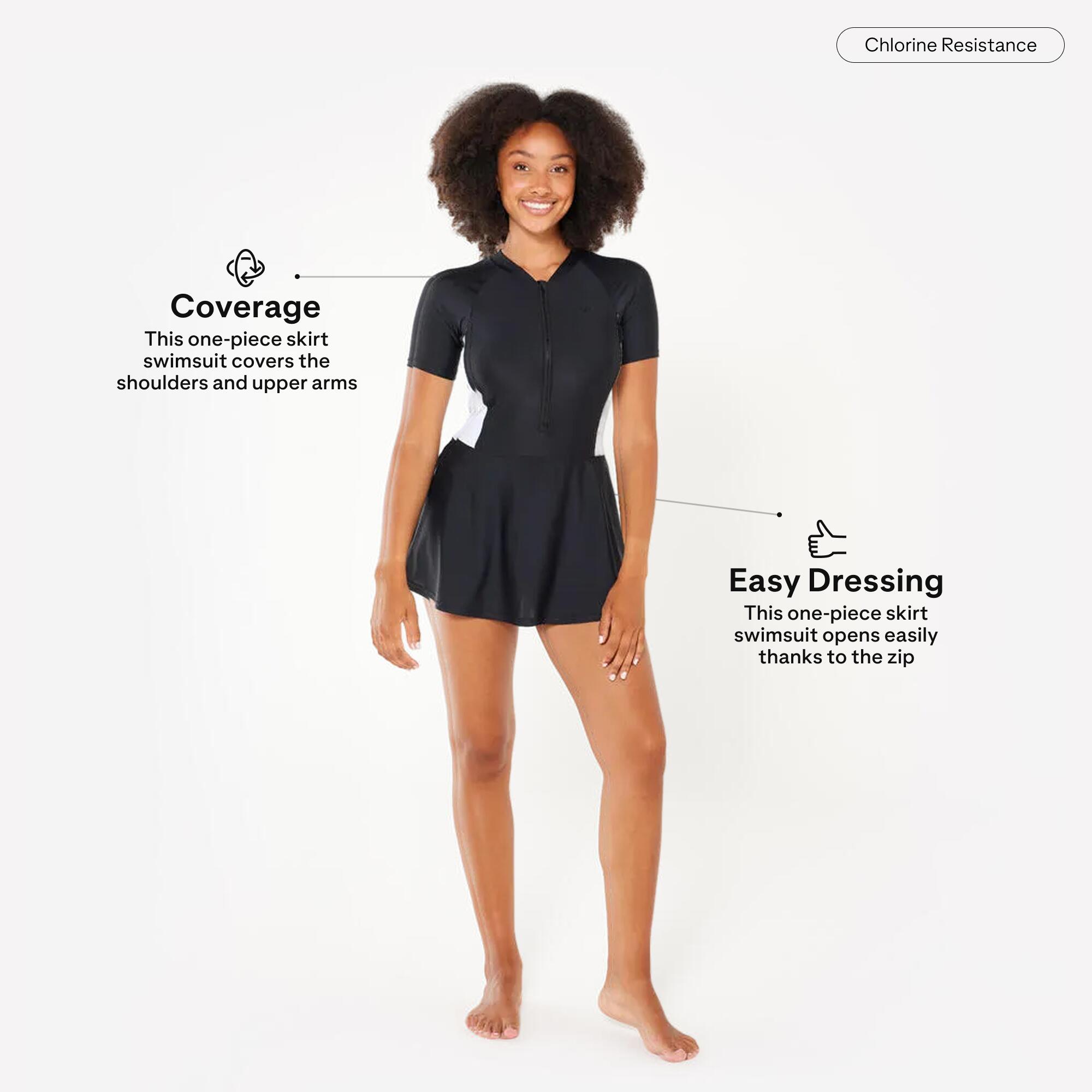 Women Swimsuit Skirt Short Sleeved with Zip Secure Fit 1P UNA Women Swimsuit Skirt Short Sleeved with Zip Secure Fit 1P UNA