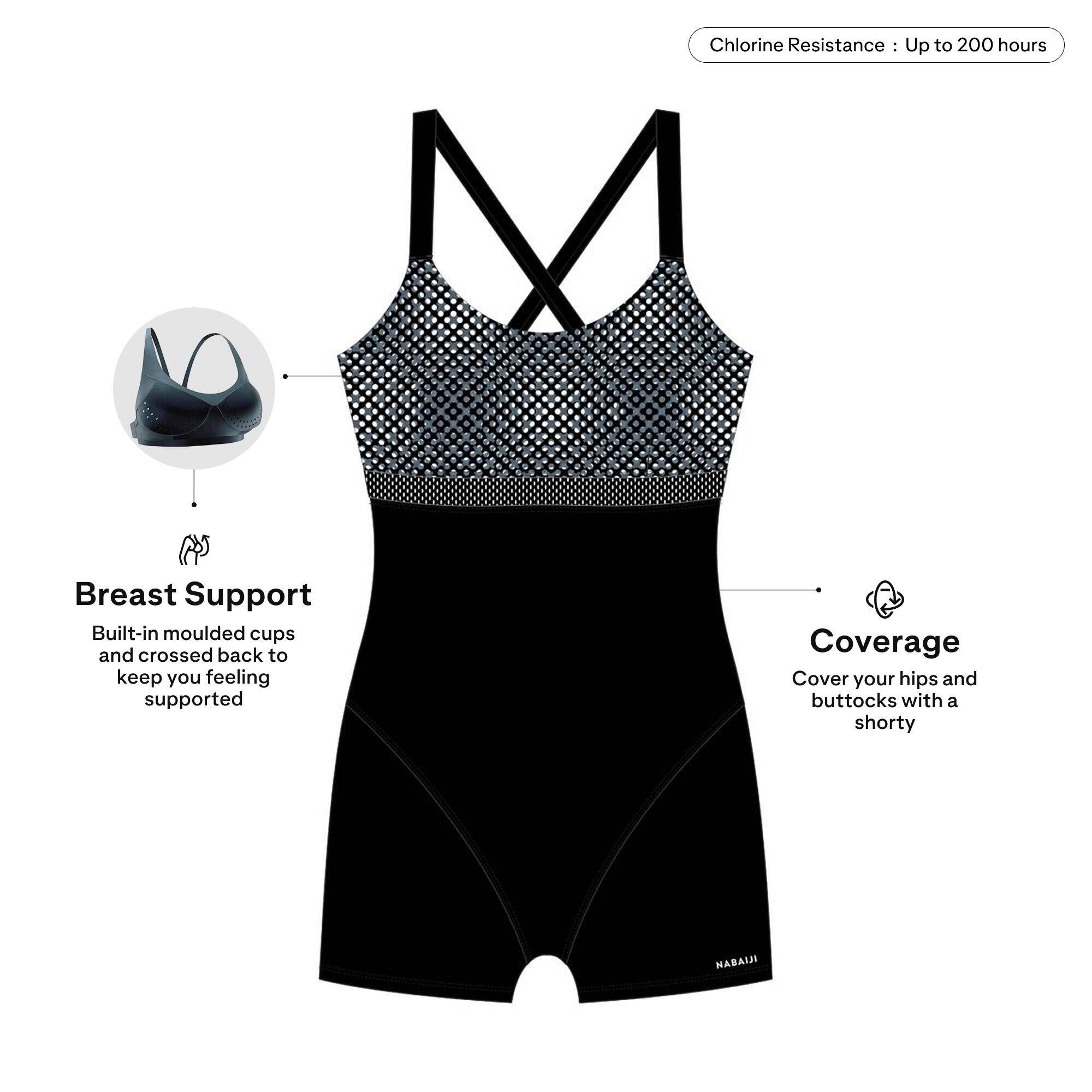 Women's Aquafit-Aquabiking Shorty 1-Piece Swimsuit Elea Bul Black Grey -  3