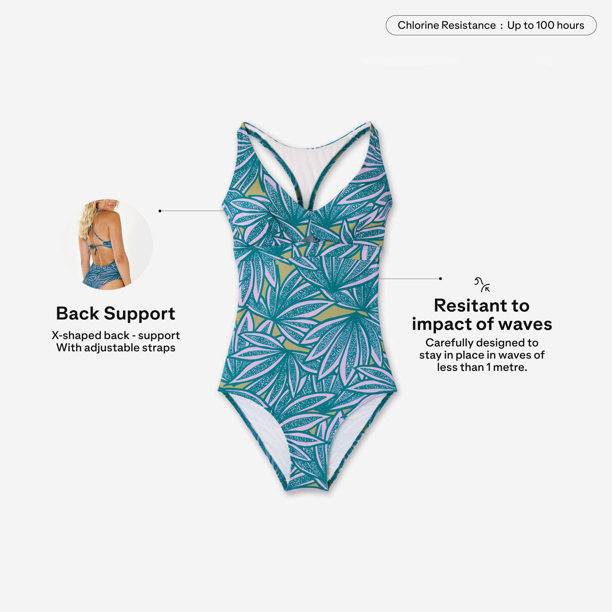 Women’s surfing 1-piece swimsuit - Agatha flow blue and purple -  2