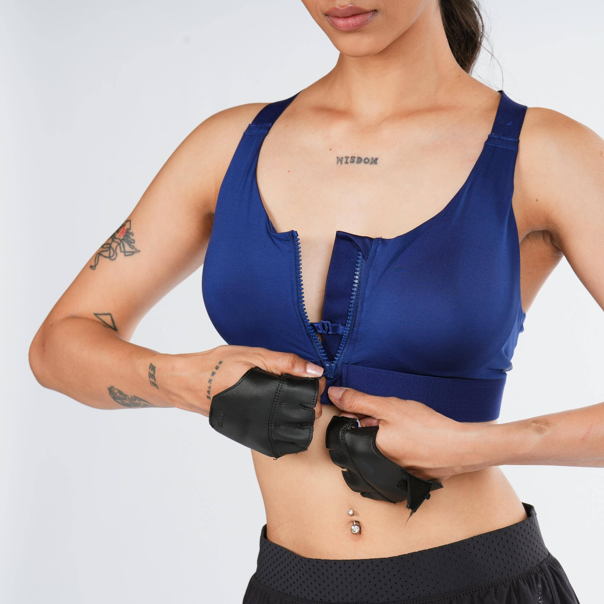 Women's High Support Zipped Sports Bra with Cups - Blue -  2