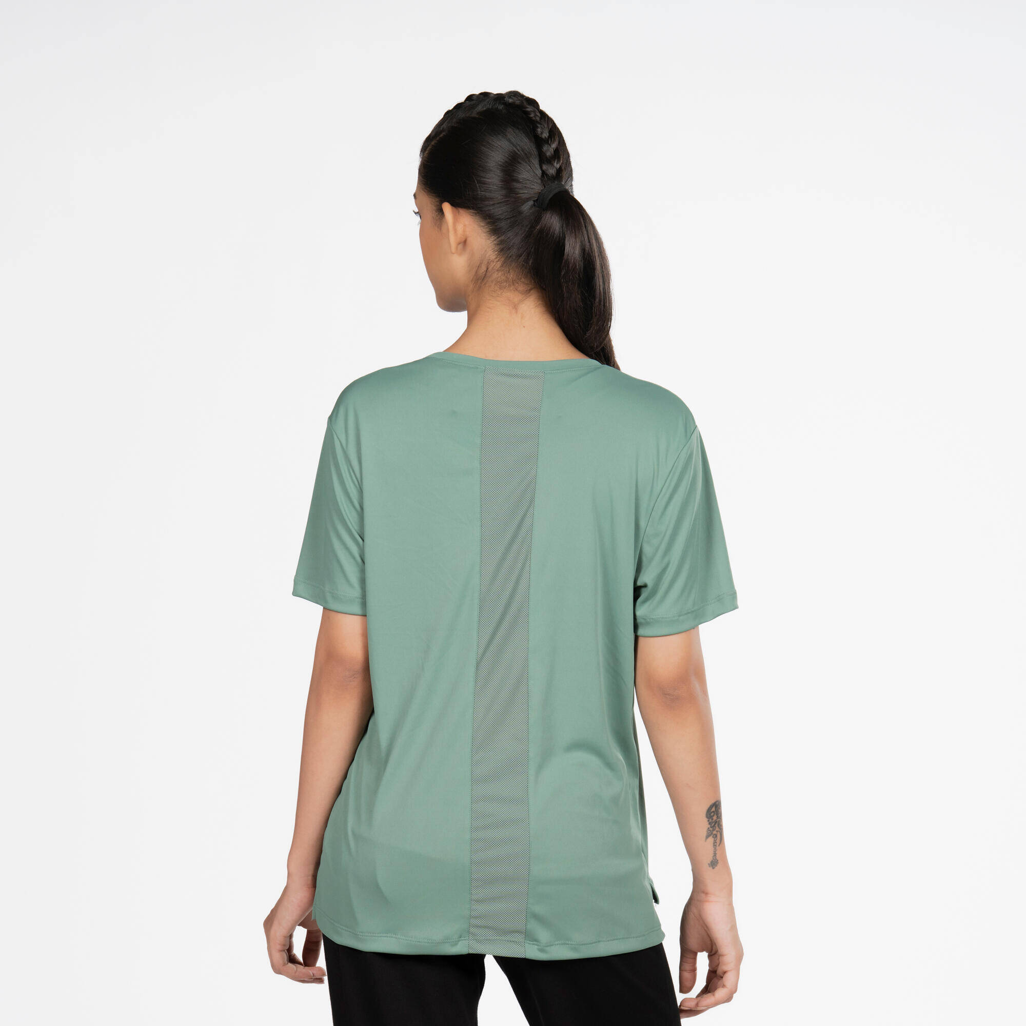 Women's Short-Sleeved Fitness T-Shirt - Khaki Green -  3