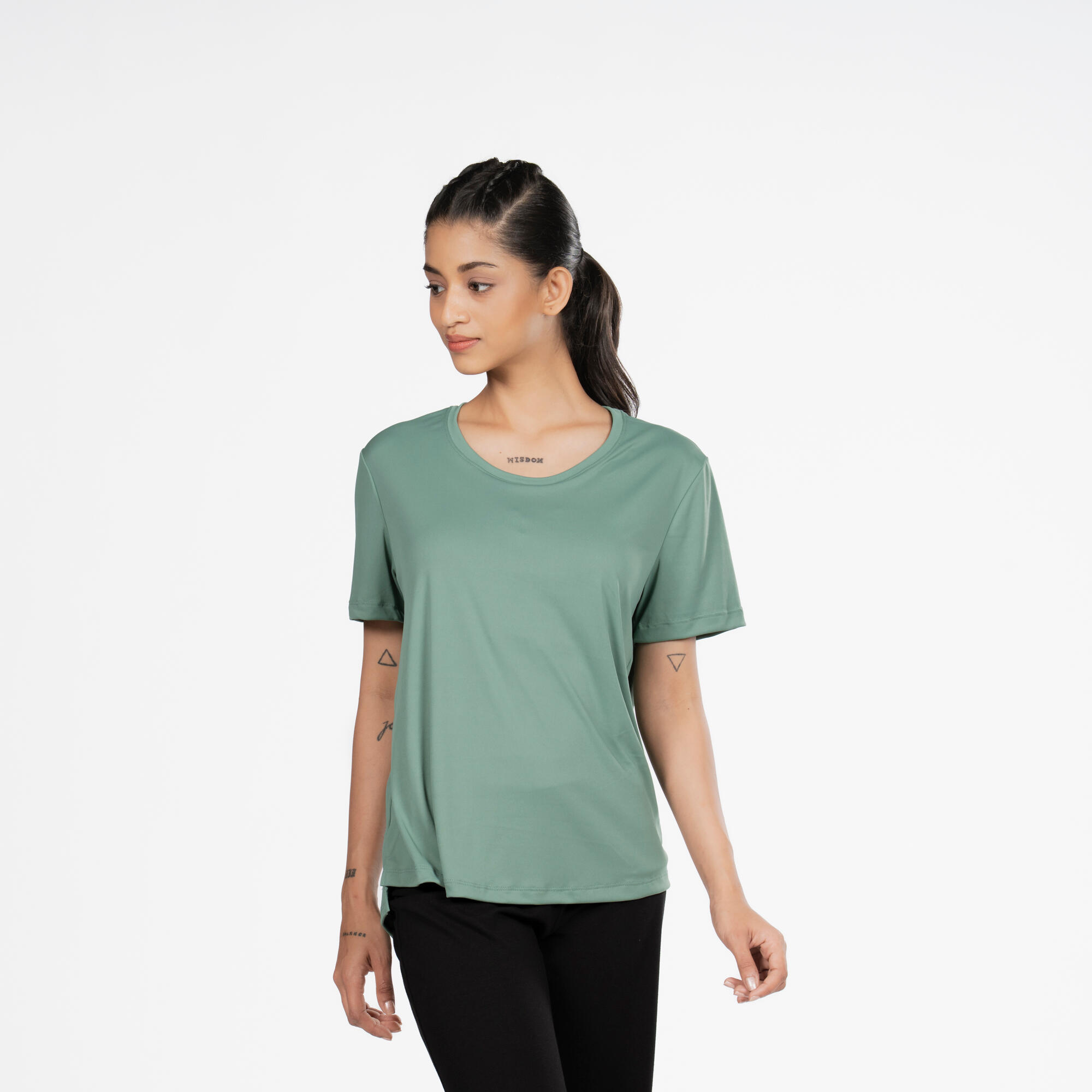 Women's Short-Sleeved Fitness T-Shirt, Dark Green