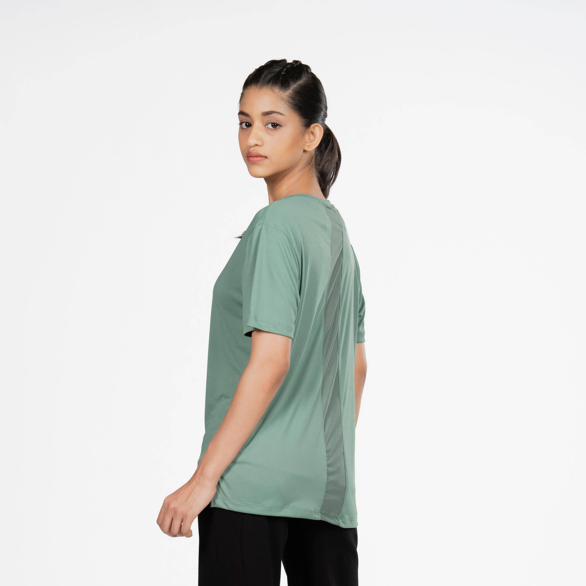 Women's Short-Sleeved Fitness T-Shirt - Khaki Green -  2