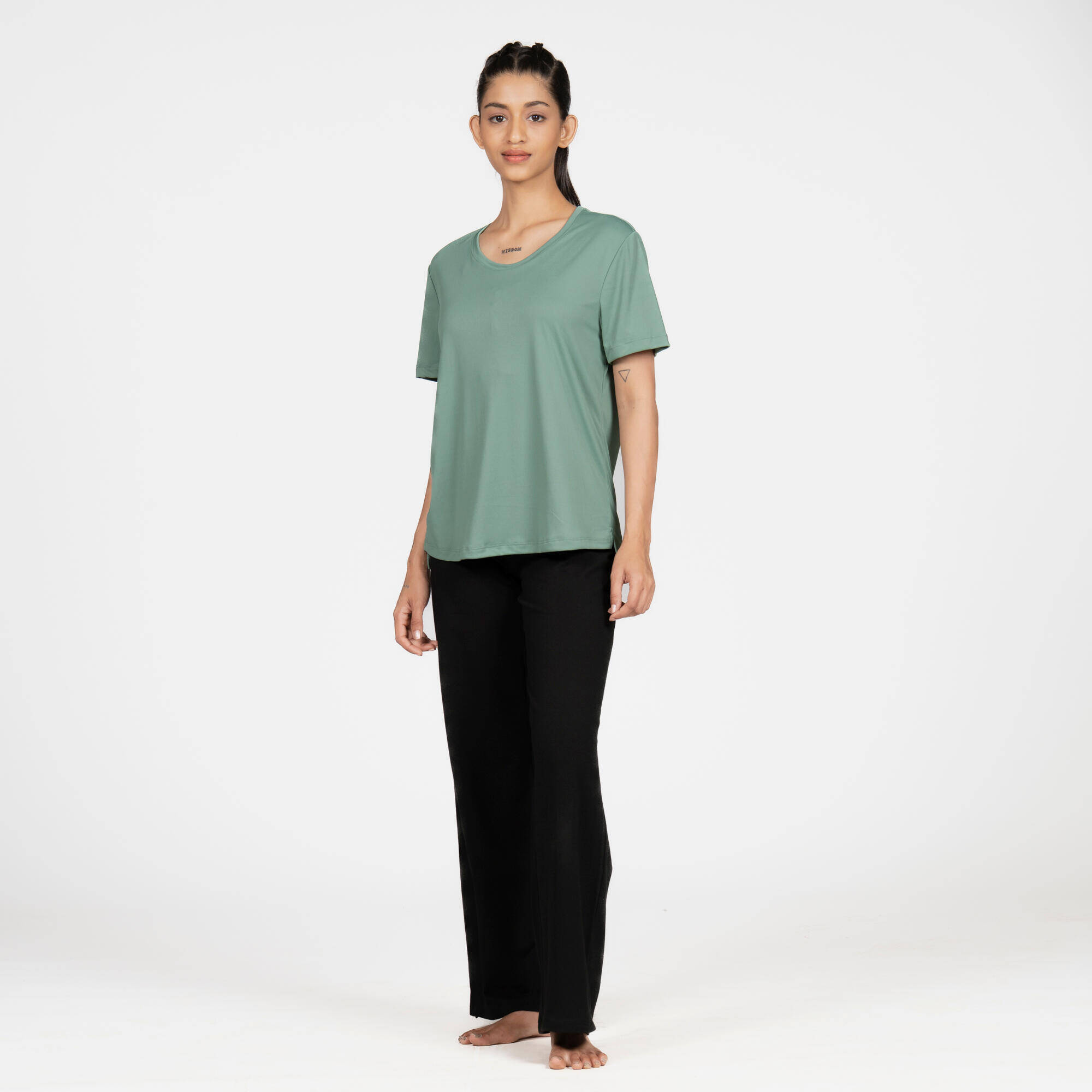Women's Short-Sleeved Fitness T-Shirt - Khaki Green -  4