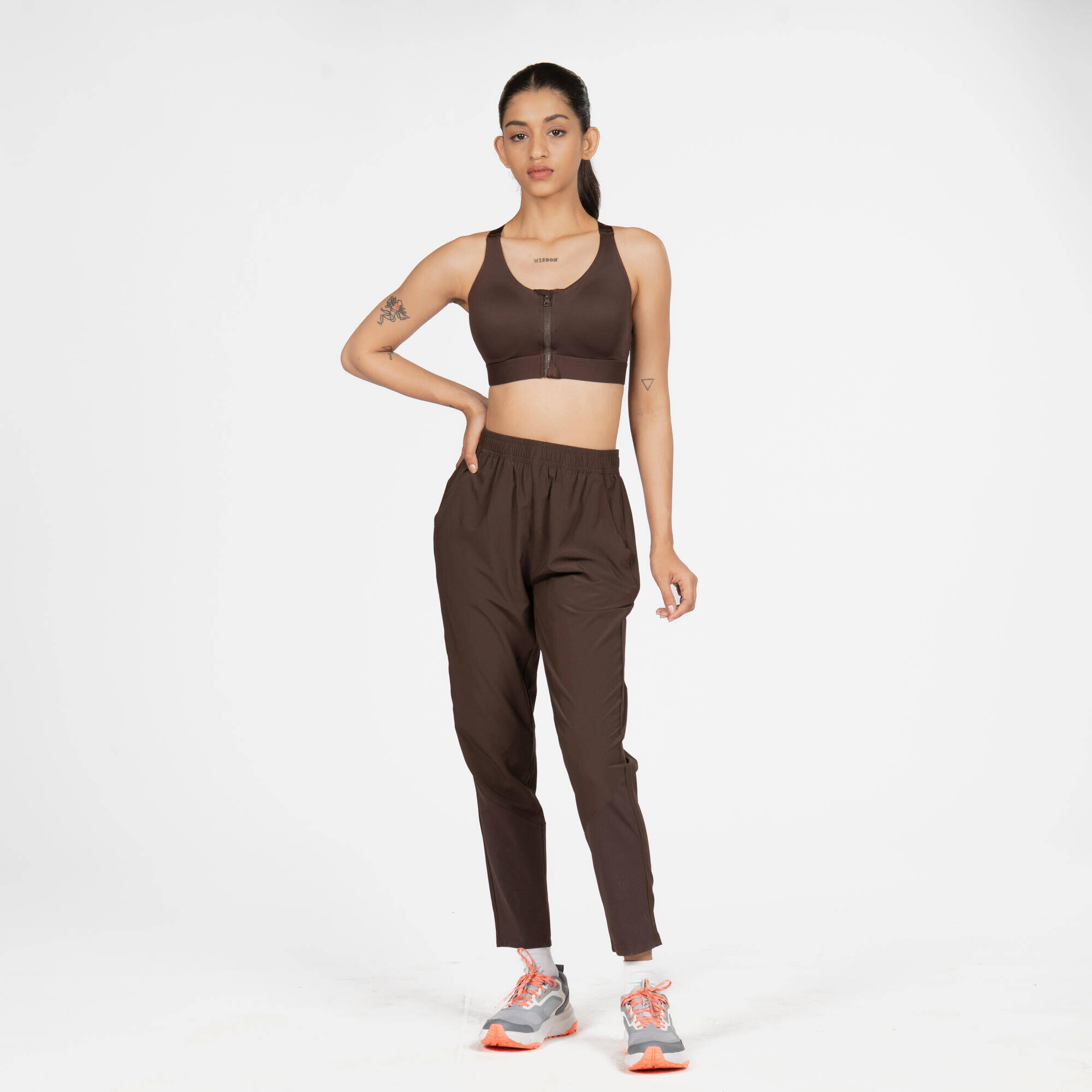 Women's High Support Zipped Sports Bra with Cups - Ochre -  5