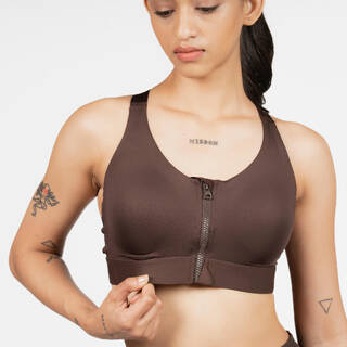 Women's High Support Zipped Sports Bra with Cups - Ochre