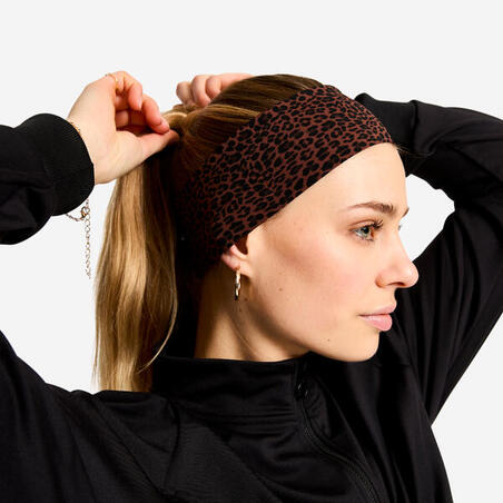 Пов'язка на голову жіноча широка коричнева з леопардовим принтом