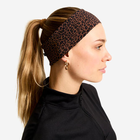 Пов'язка на голову жіноча широка коричнева з леопардовим принтом