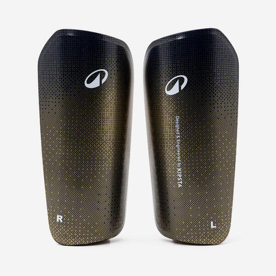 Protège-tibias de foot avec manchons de maintien adulte, F500 bleu