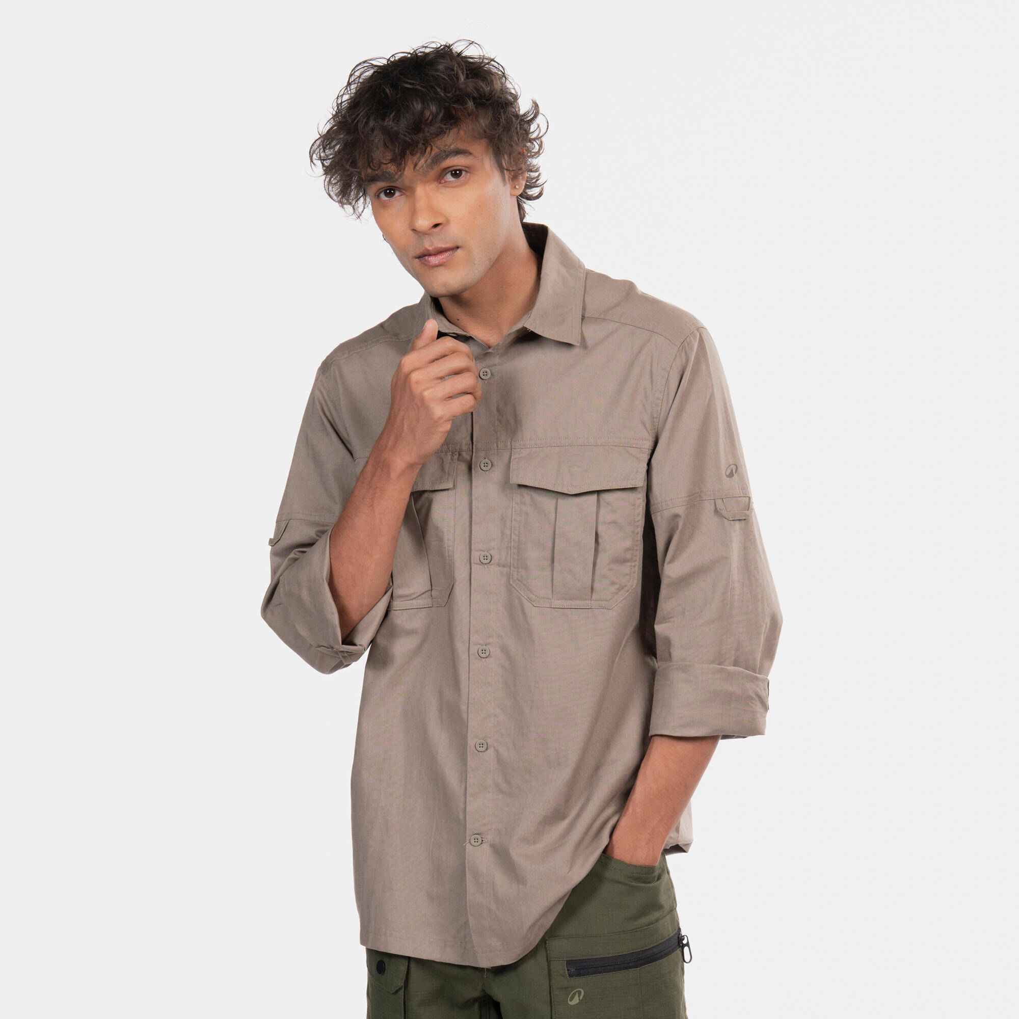 Men’s UV-protection lightweight long sleeve hemp shirt 500 beige -  3