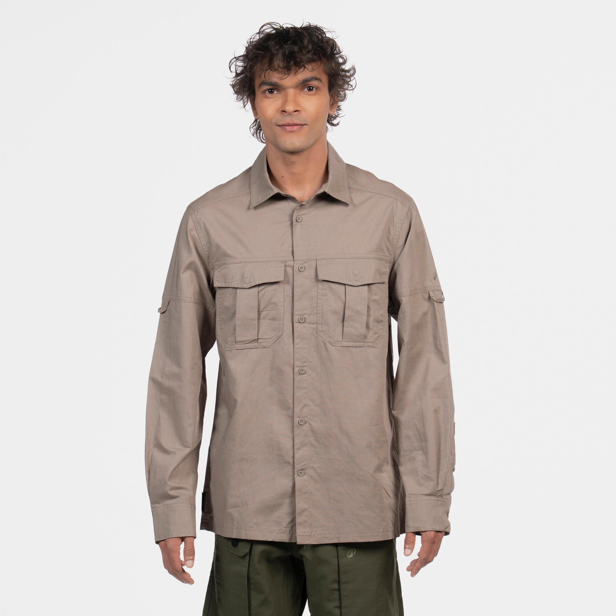 Men’s UV-protection lightweight long sleeve hemp shirt 500 beige-image-25