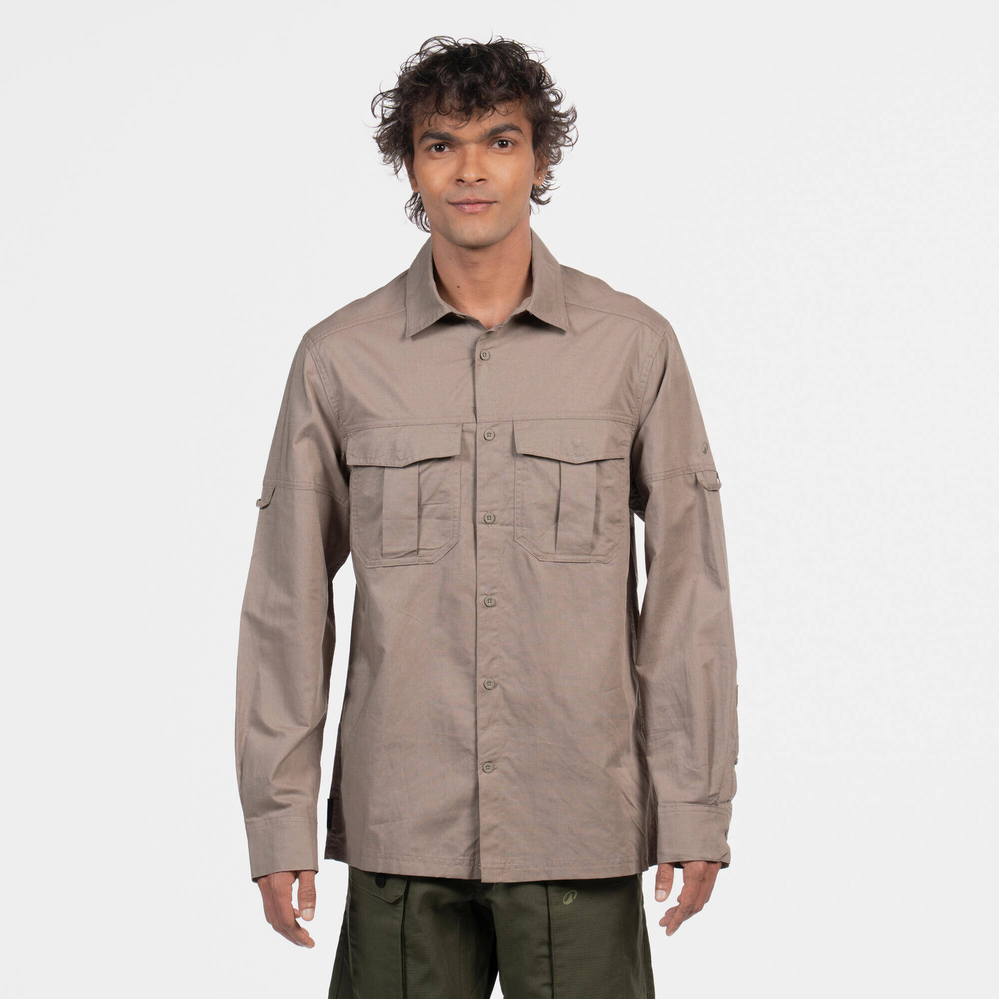 Men’s UV-protection lightweight long sleeve hemp shirt 500 beige -  1