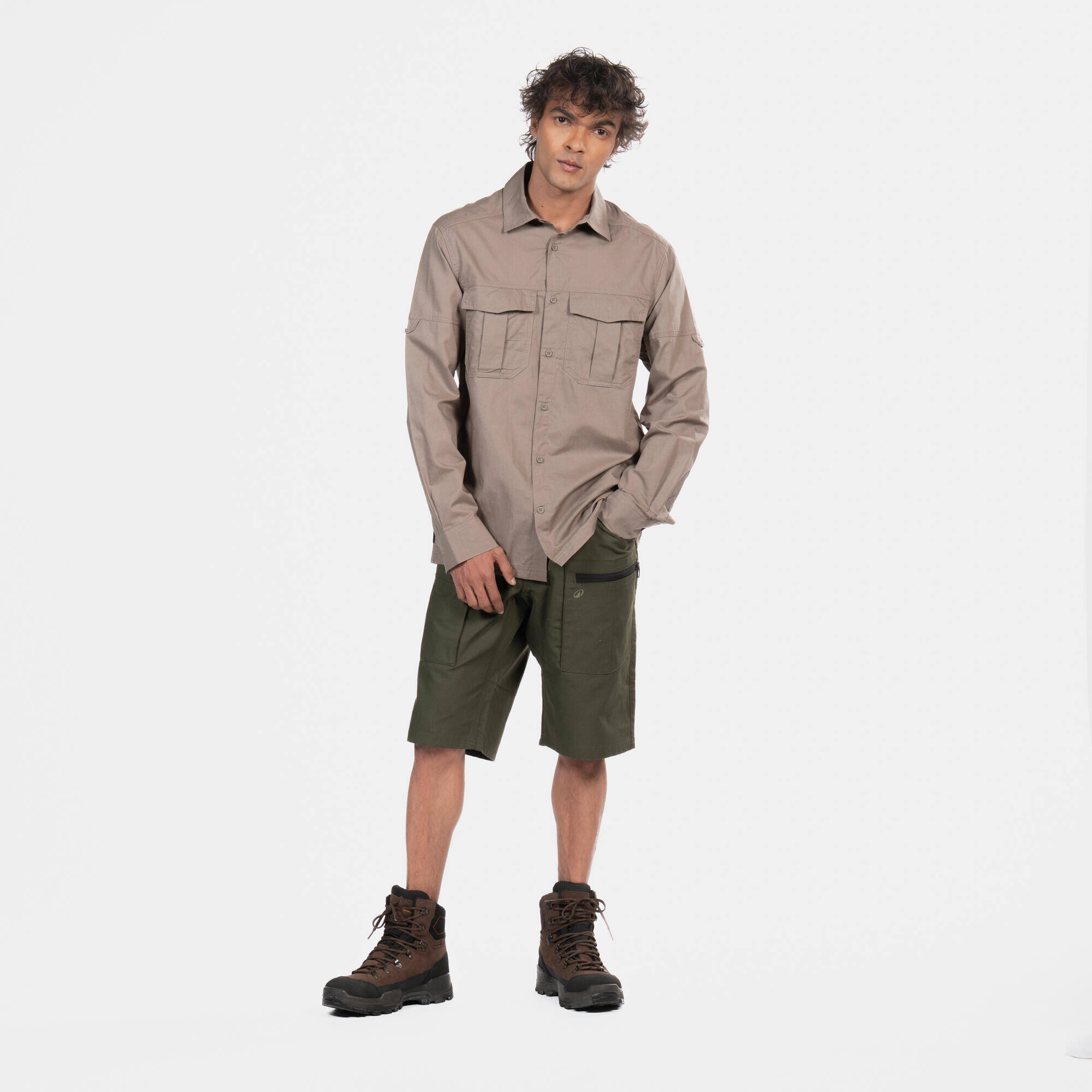 Men’s UV-protection lightweight long sleeve hemp shirt 500 beige -  5