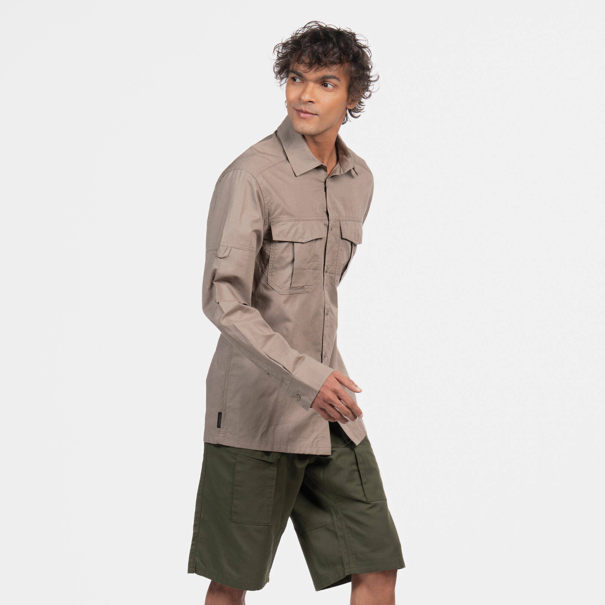 Men’s UV-protection lightweight long sleeve hemp shirt 500 beige -  2