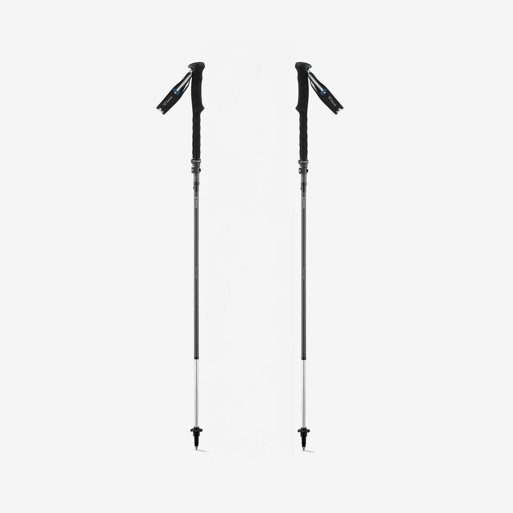 Pair of compact, carbon trekking poles Sprint - Black