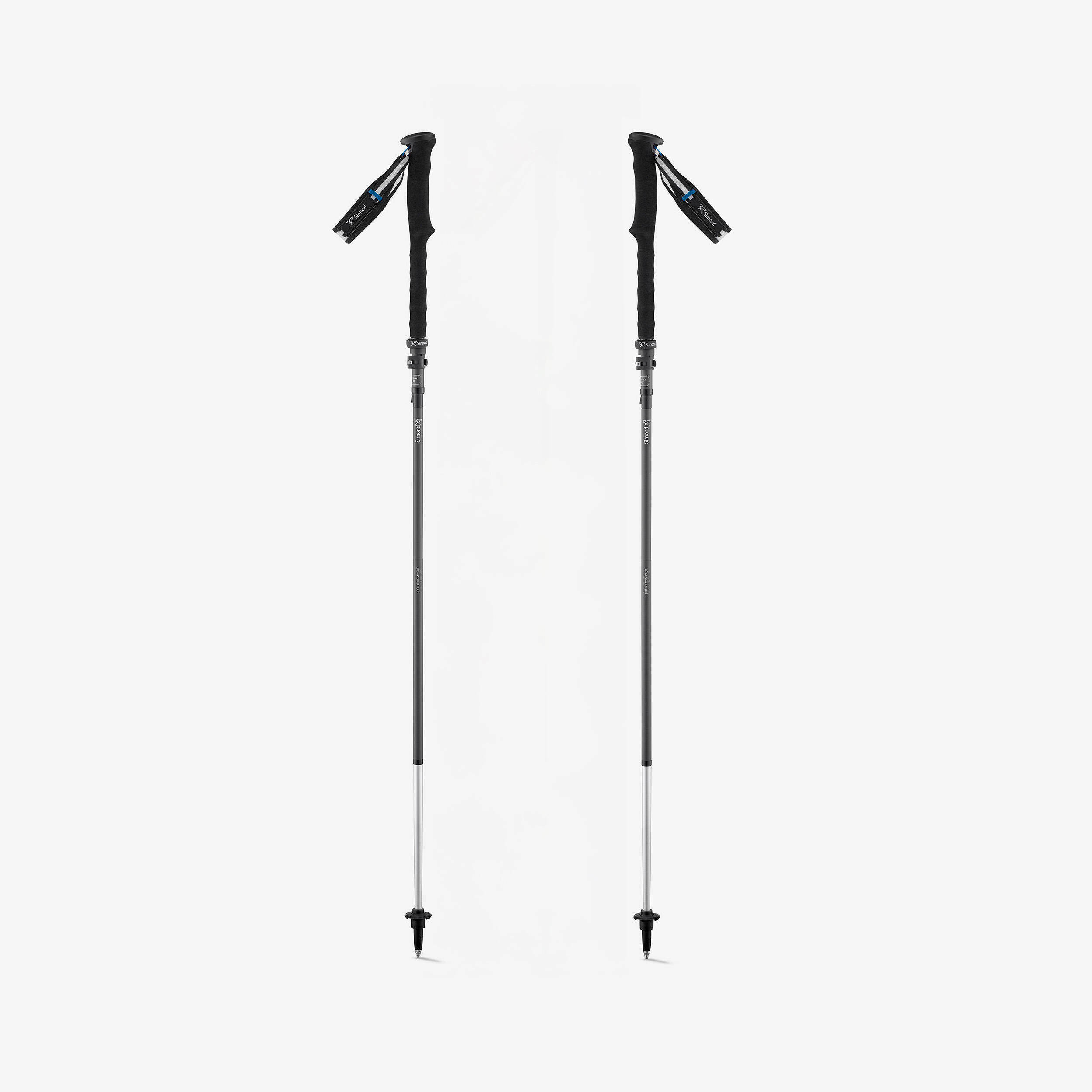 Pair of compact, carbon trekking poles Sprint - Black -  1