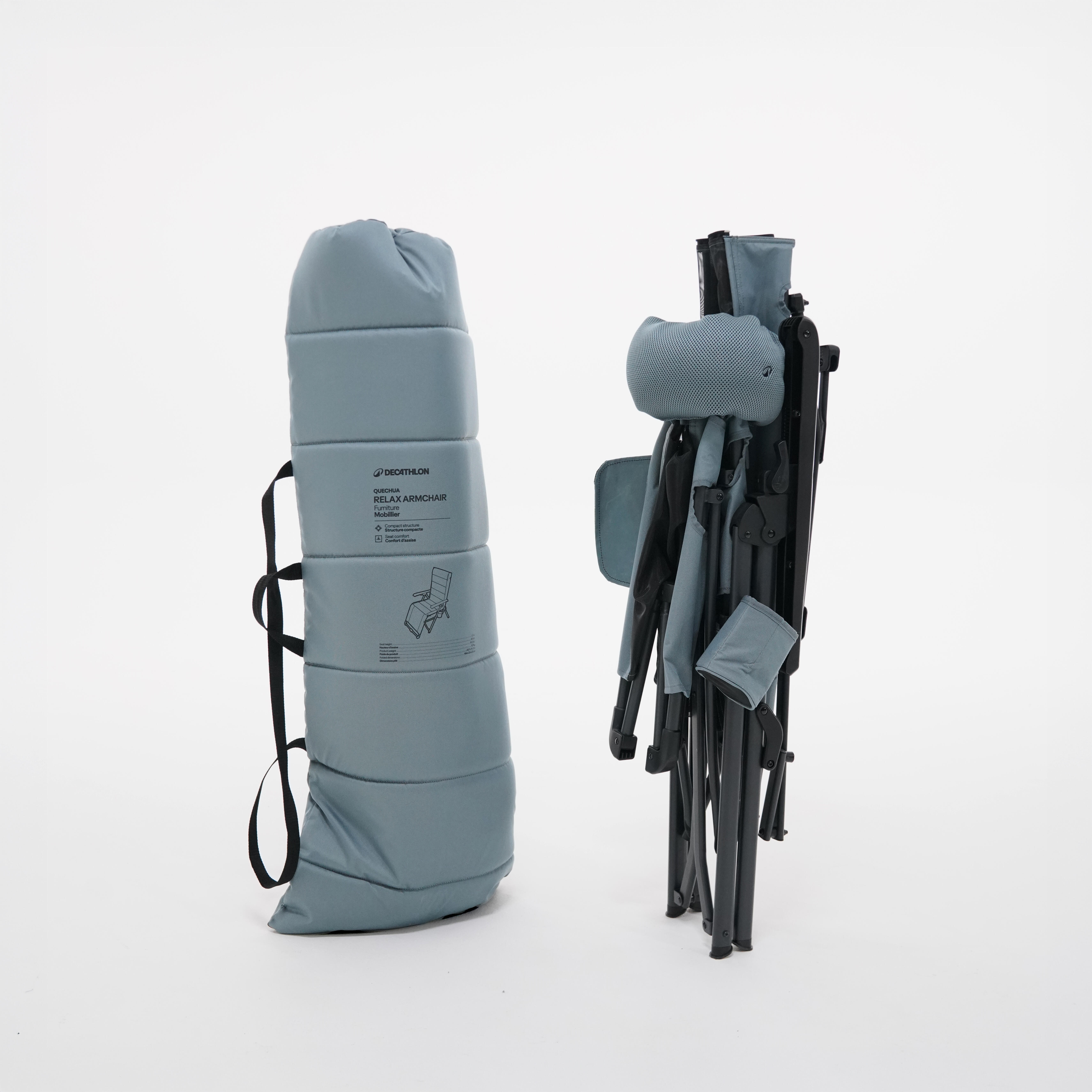 Fauteuil long de camping pliant et matelassé avec appui-tête - QUECHUA