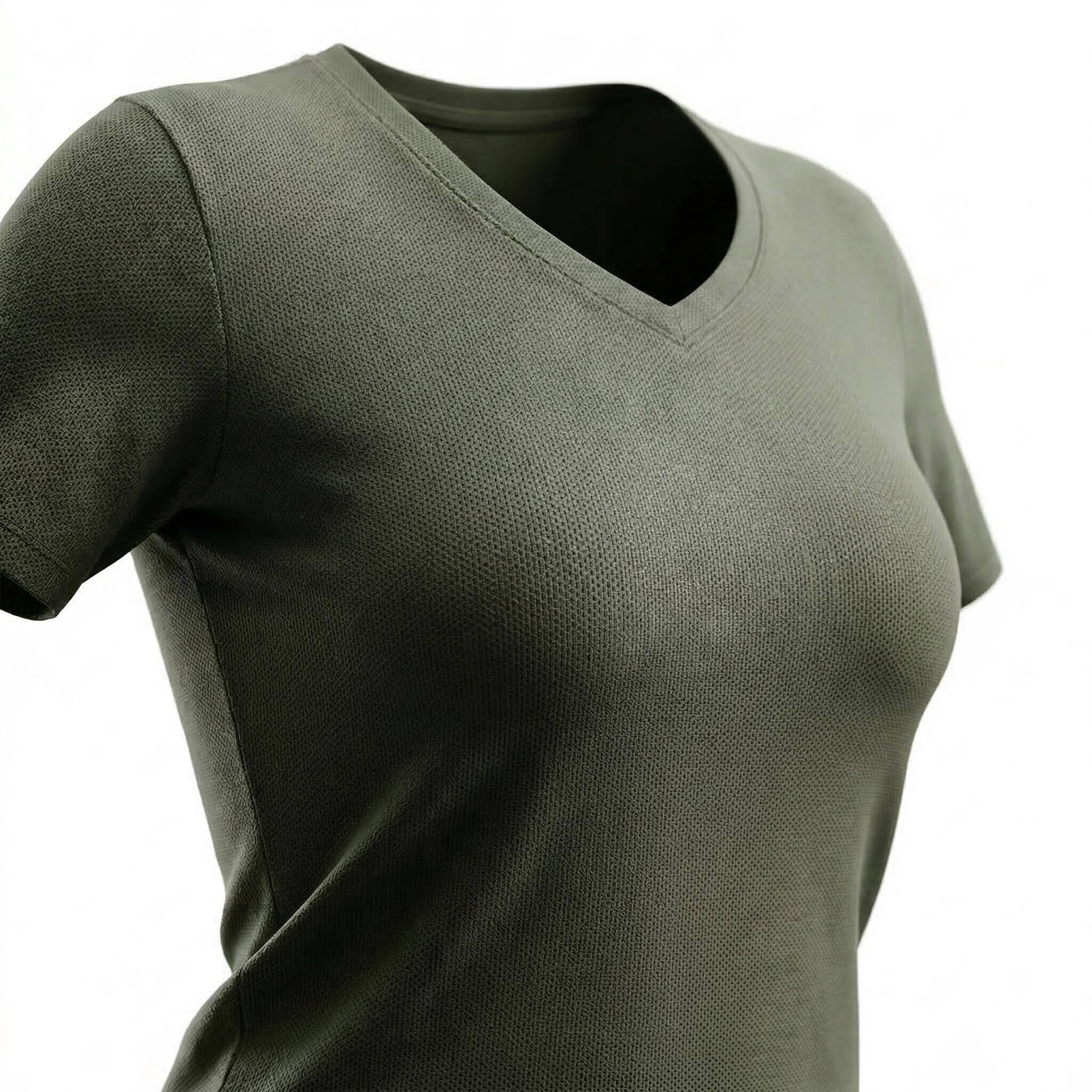 Women's V-Neck T-Shirt Coolmax - Khaki -  2