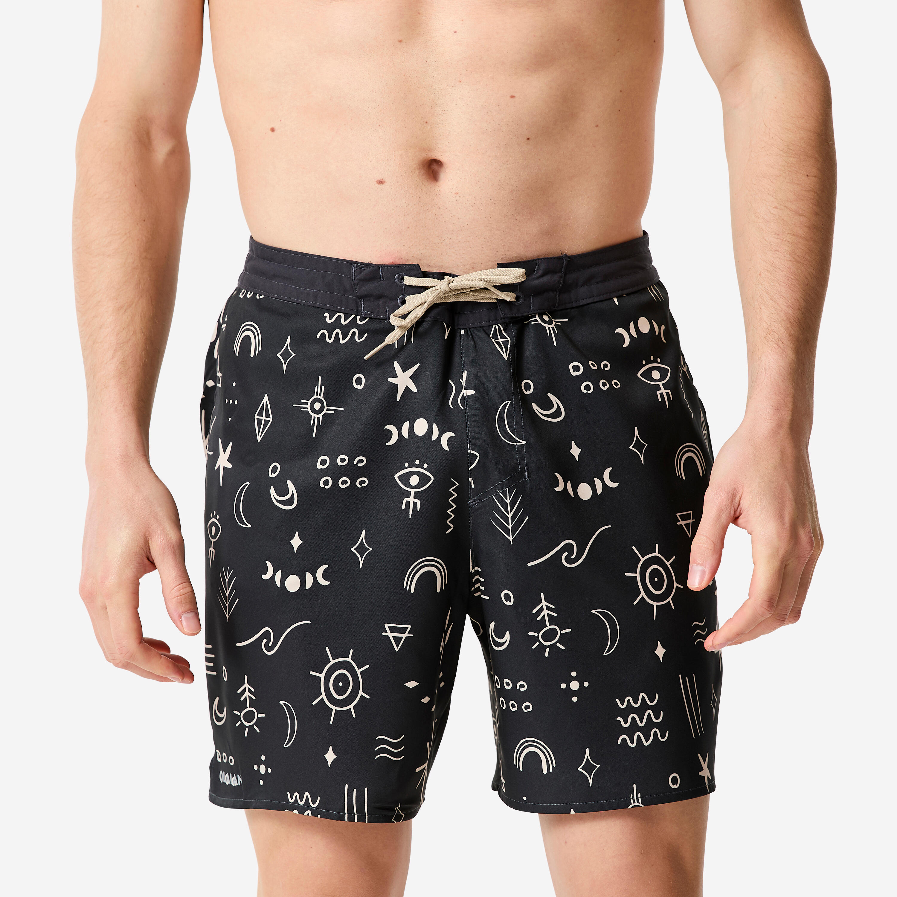 Decathlon Boardshorts Badeshorts Surfen Herren halblang 18'' 100 Symbol schwarz