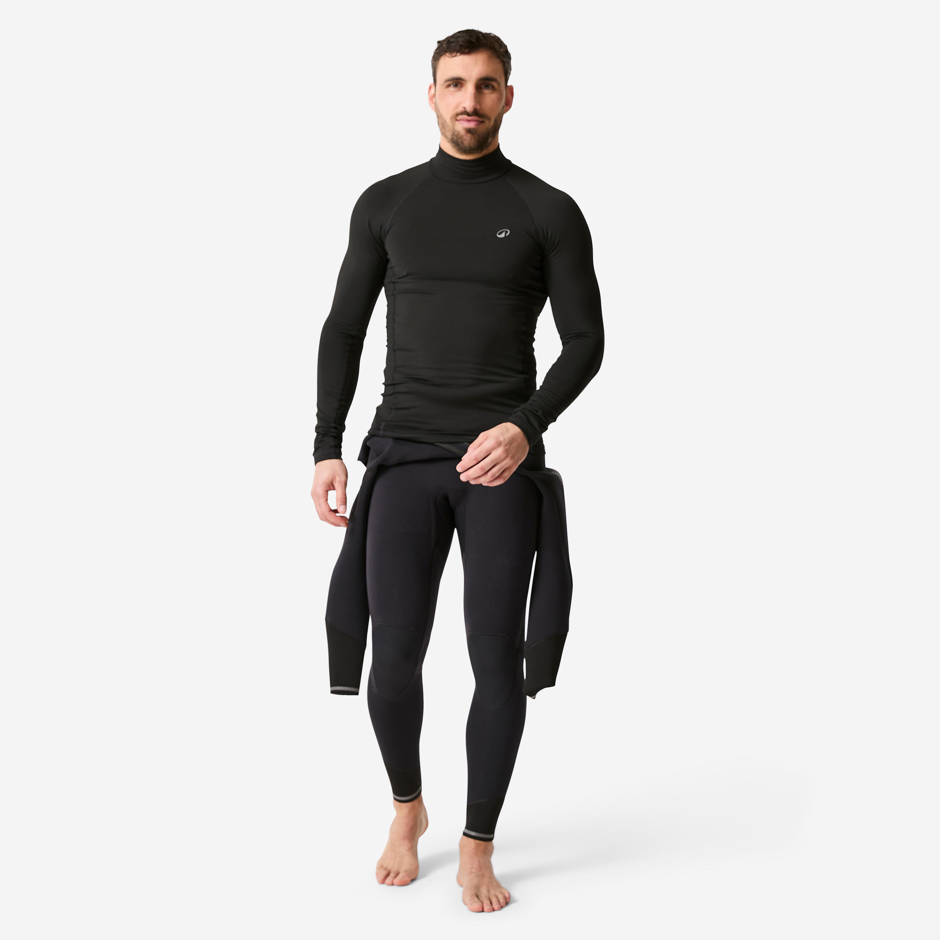 Men’s Long-Sleeved Fleece Surf Top - 900 Black - DECATHLON