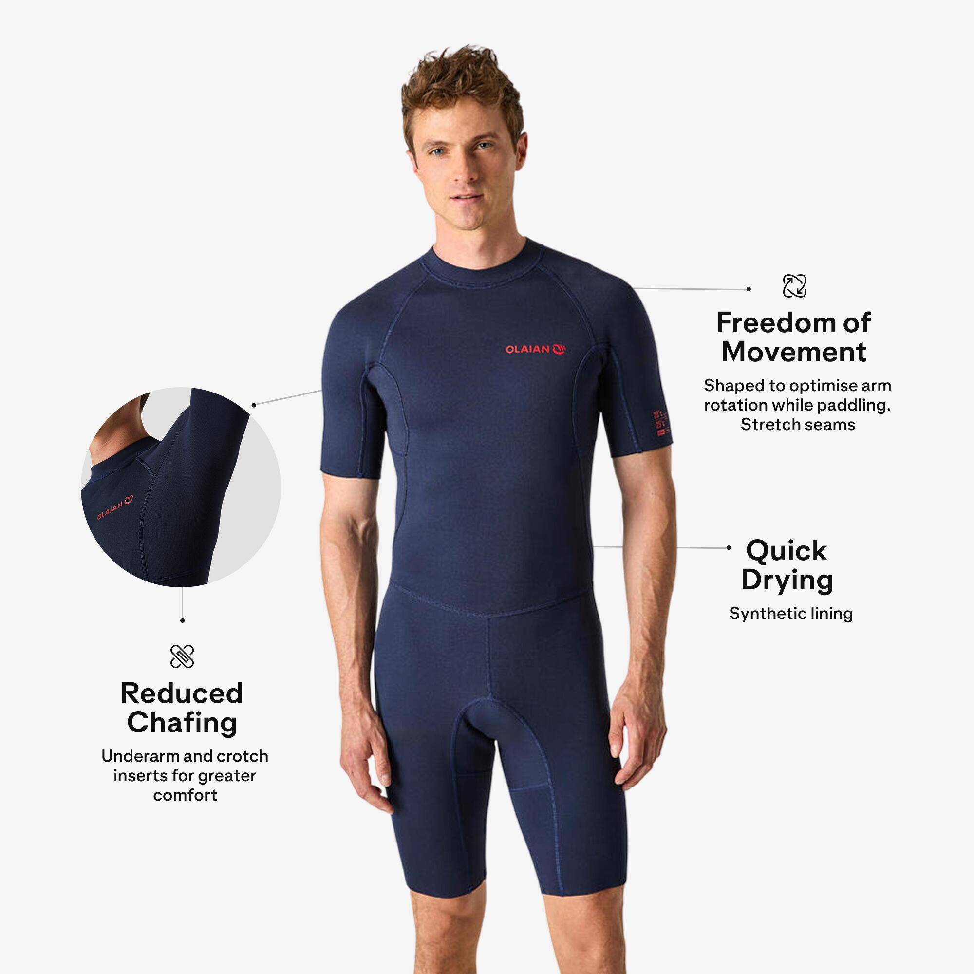 Men Surfing Neoprene Wetsuit 100 1.5mm Navy Blue -  3