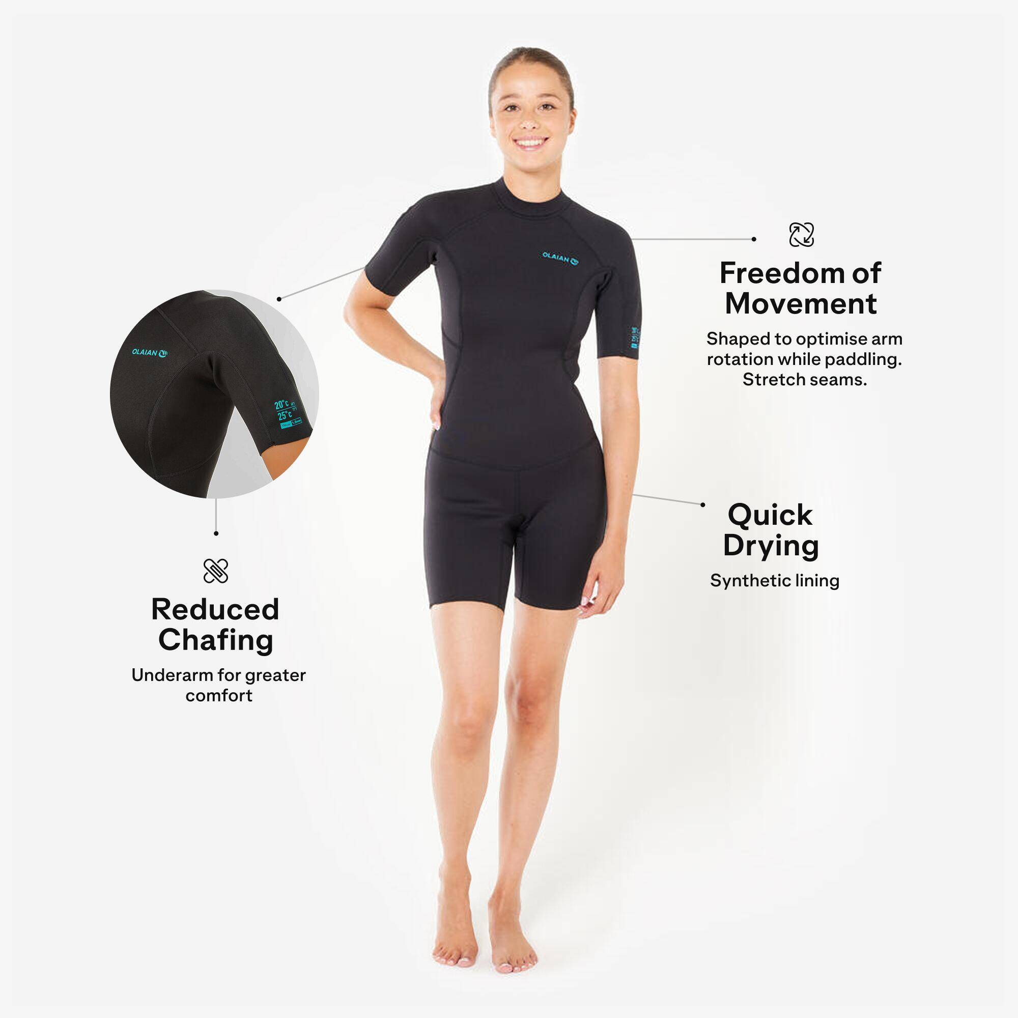 Women Surfing Neoprene Wetsuit 100 1.5 mm Black -  3