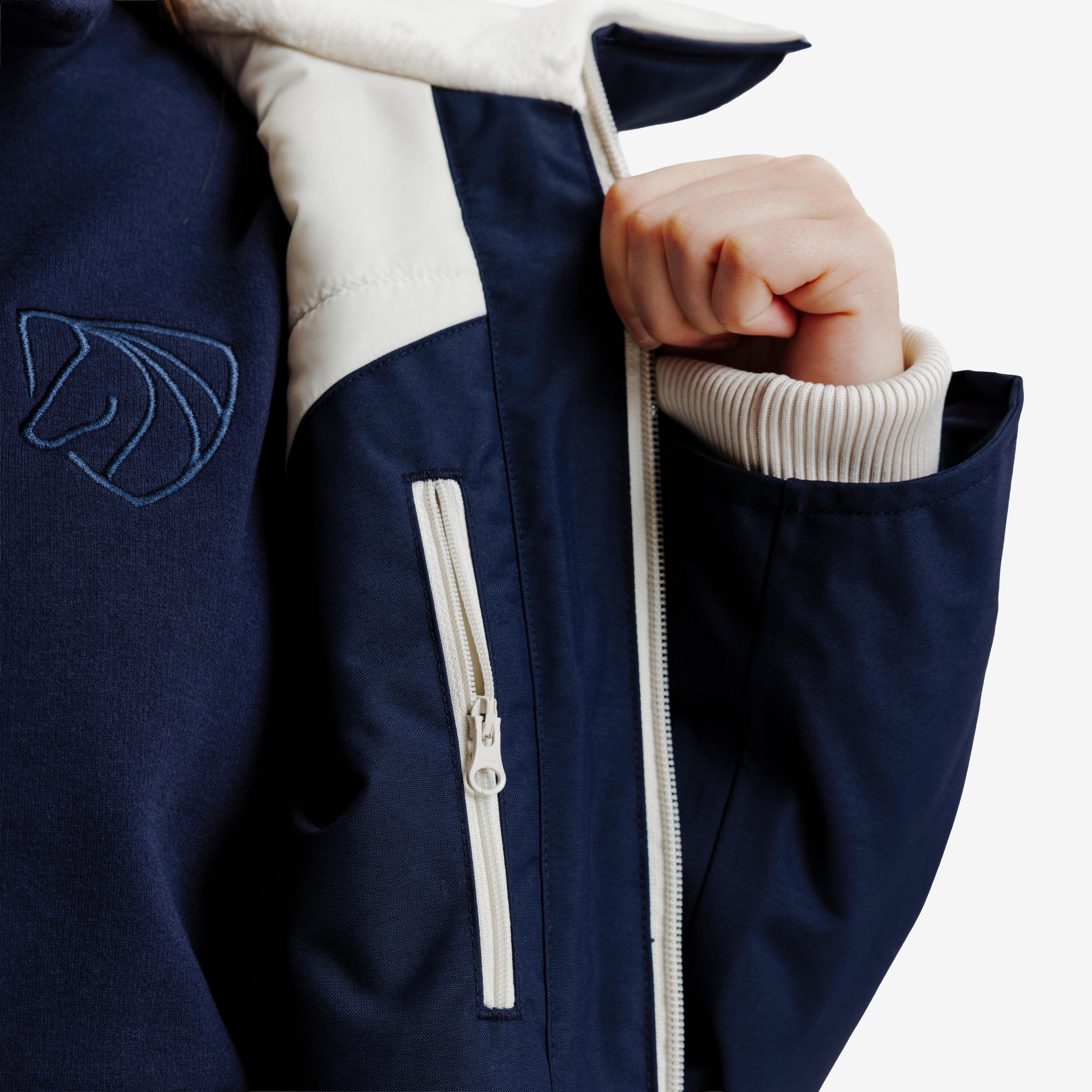 Parka d’équitation imperméable chaud enfant – 500 bleu 10/10