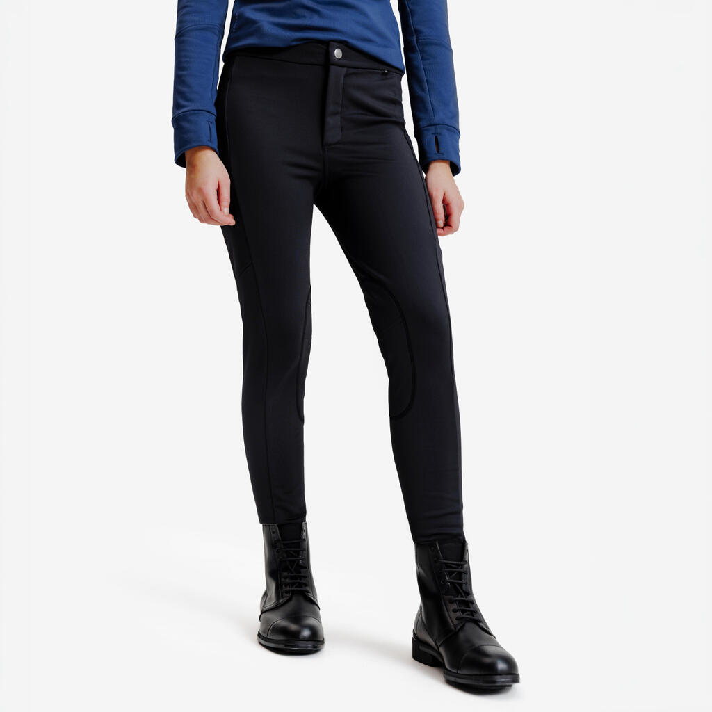 Pantalone za jahanje 100 Warm dečja - crne