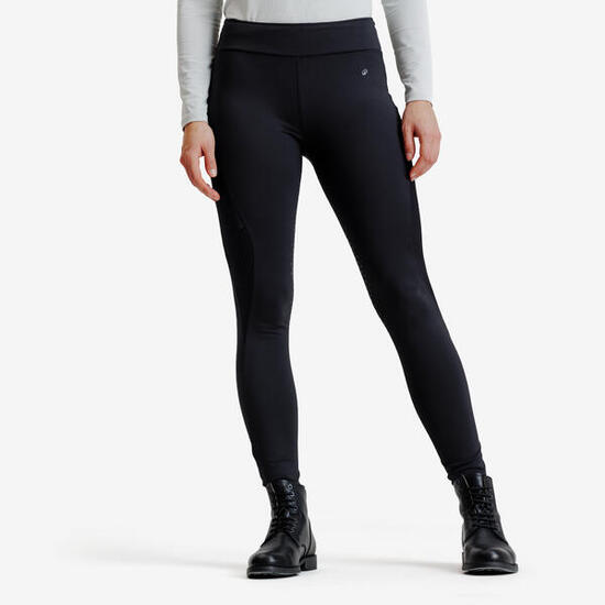 Legging chaud équitation hiver femme full grip silicone - noir