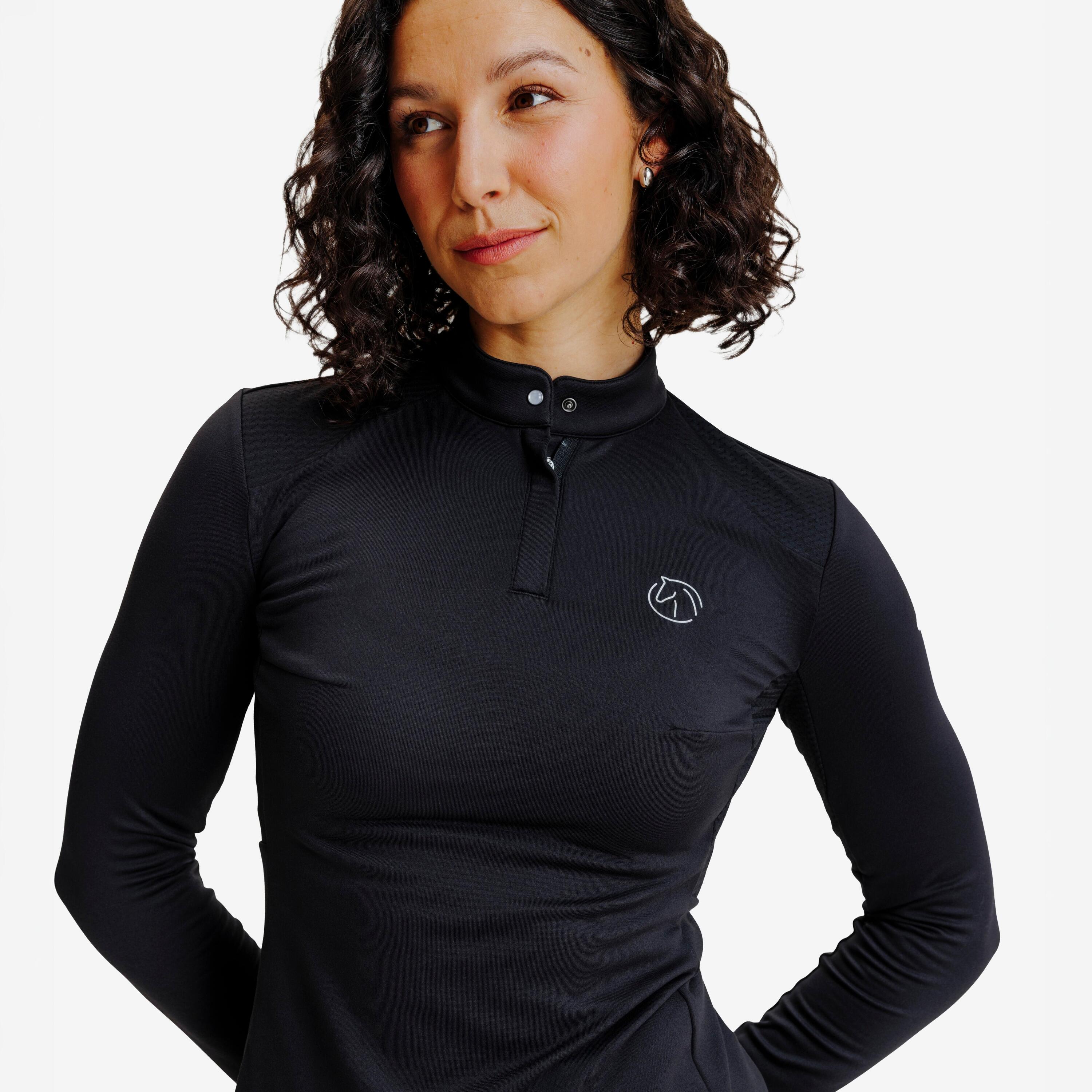 Women’s Warm Long-Sleeved Horse Riding Polo Shirt, 500 3/8