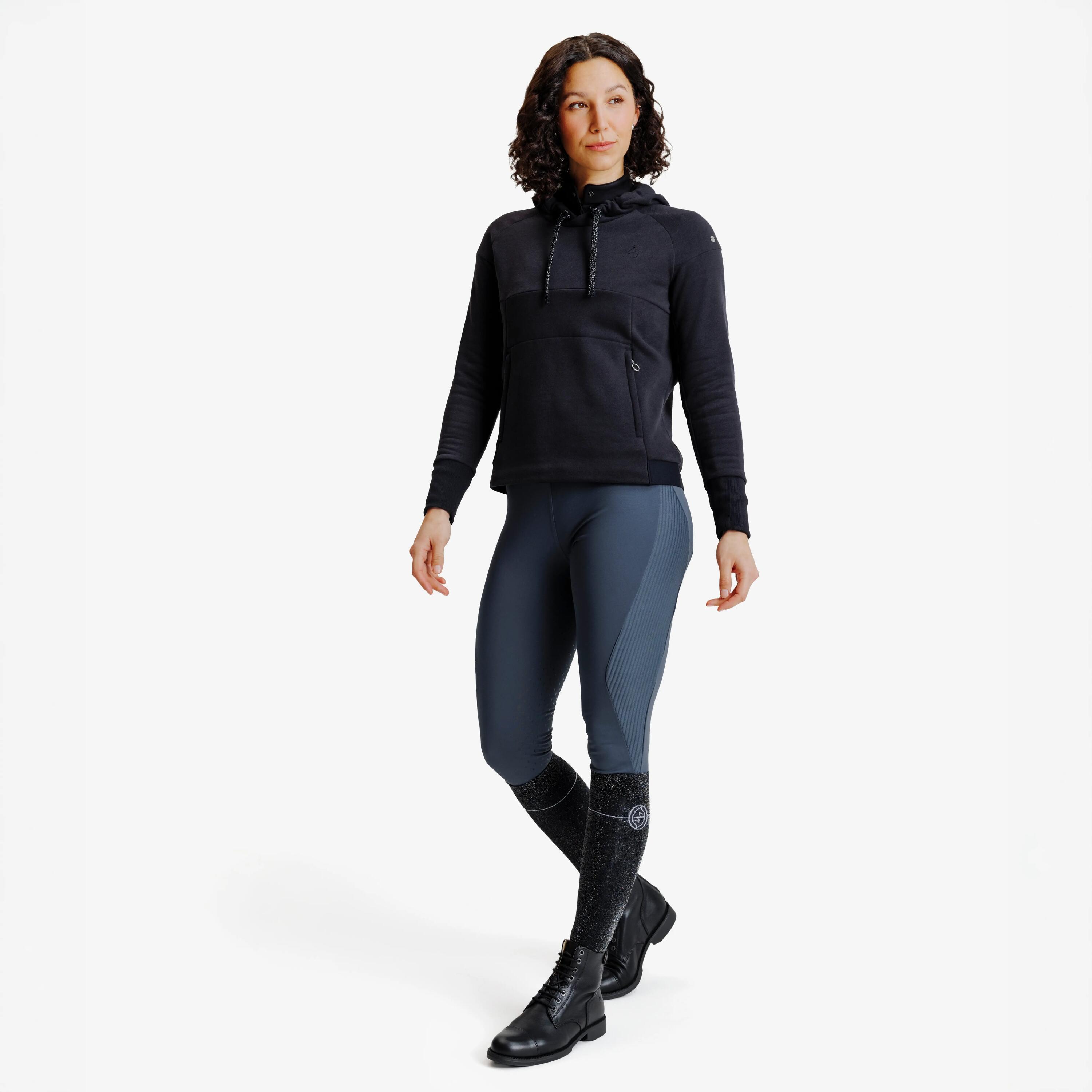 Felpa cappuccio equitazione donna nera 3/12
