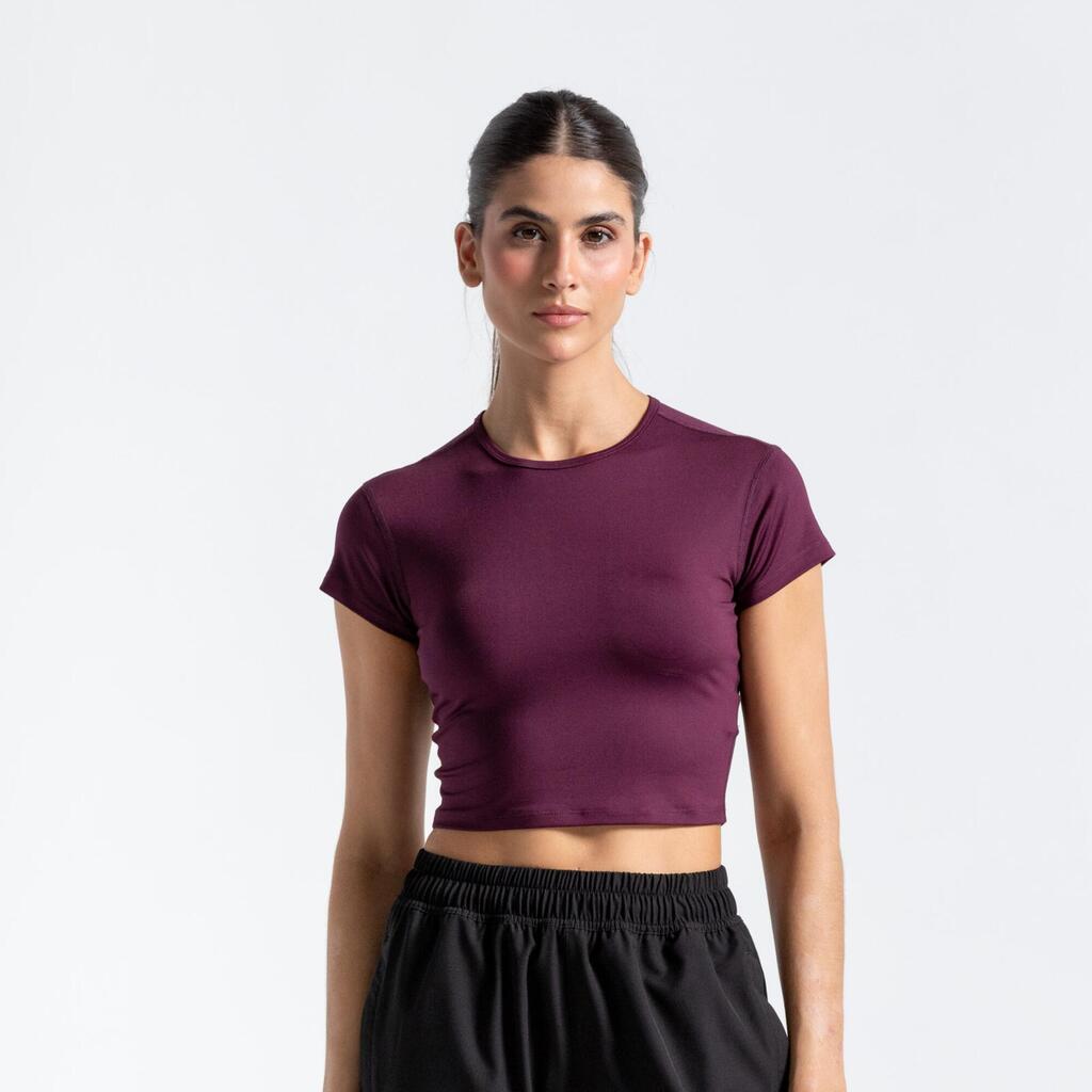Crop top de fitness de sujeción ergonómica para Mujer Racketball - Vinotinto