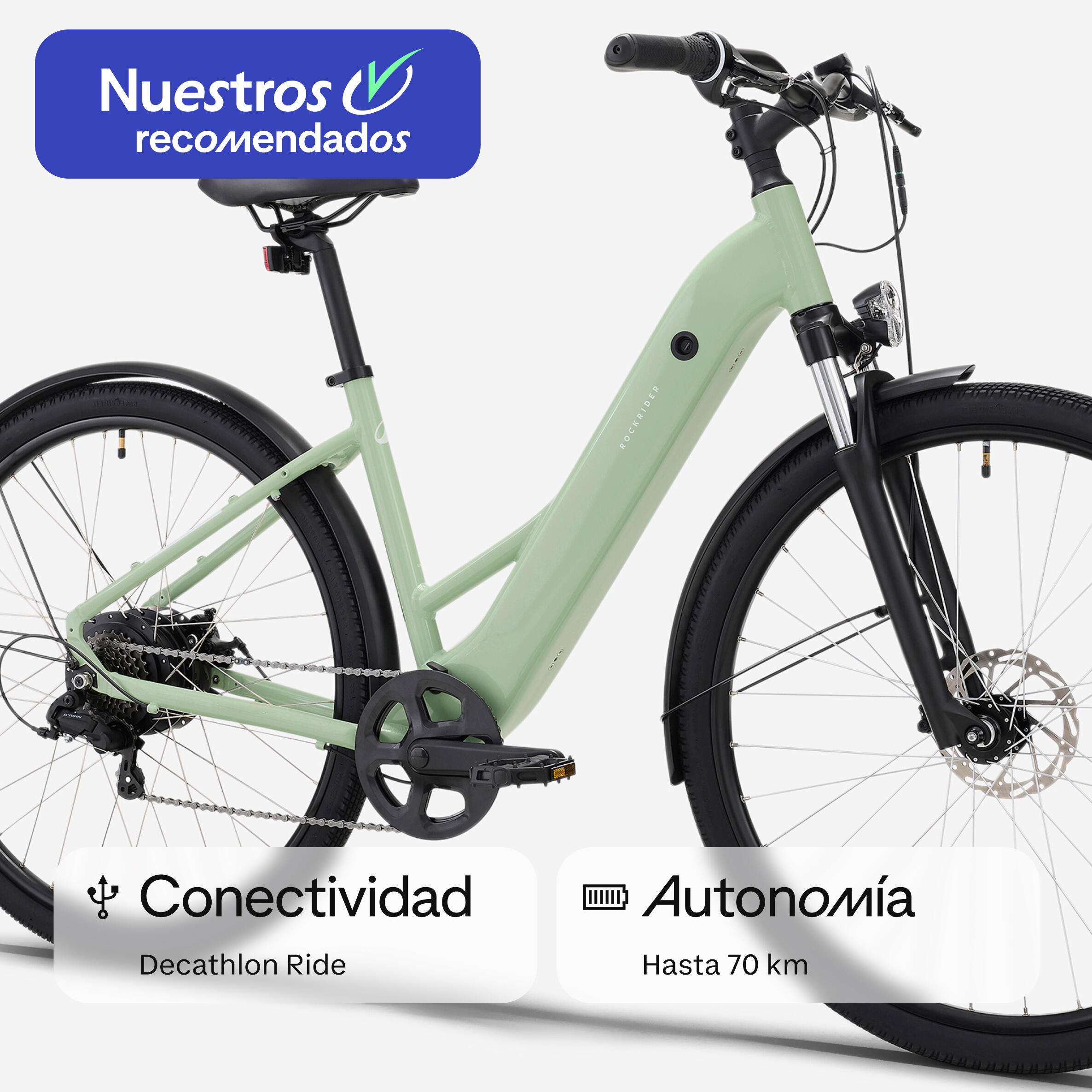 Bicicleta Trekking Eléctrica Cuadro Bajo E-Actv 100 Almendra 2/13