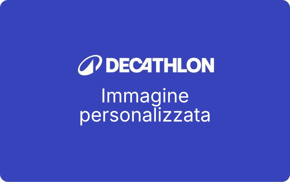 Una carta regalo Decathlon blu con il logo al centro