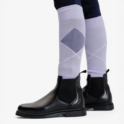 Chaussettes d'équitation enfant sks 500 motifs - vert / violet