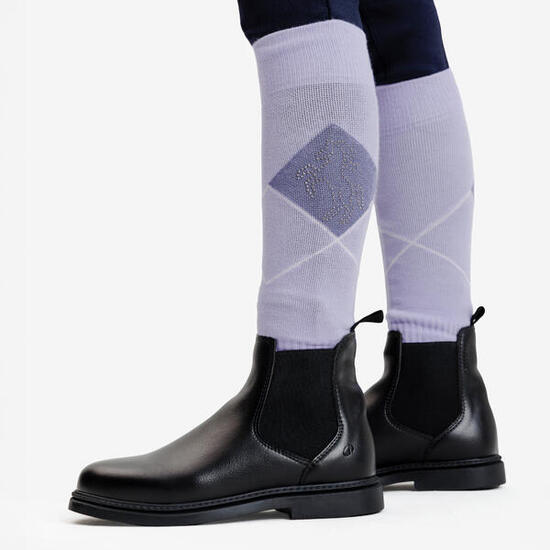 Chaussettes d'équitation enfant 500 violet et rose pastel