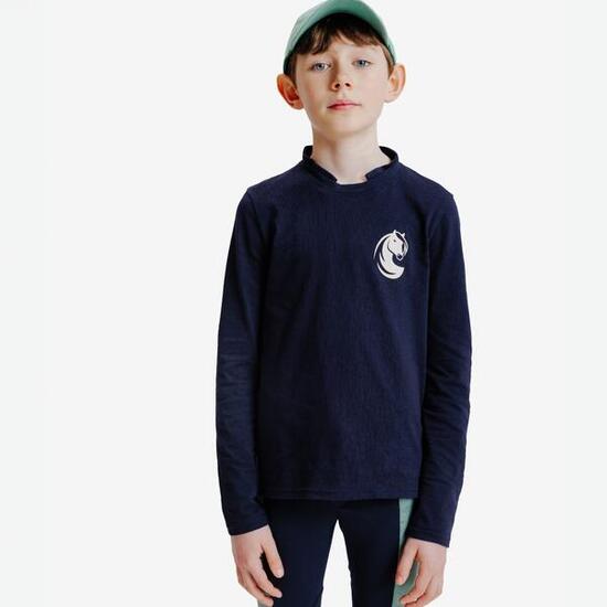 Polo manches longues équitation MAGIC junior - noir et beige